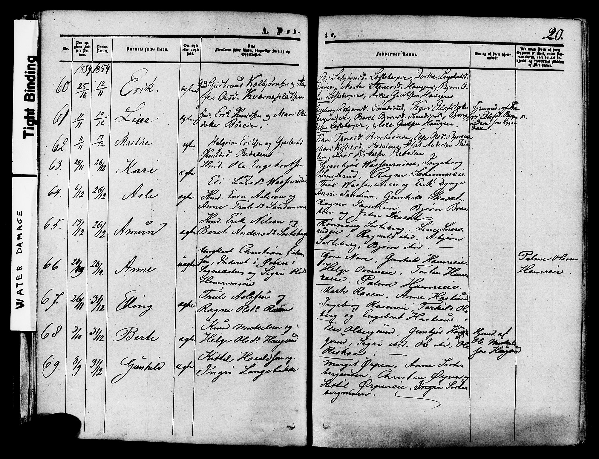 Krødsherad kirkebøker, AV/SAKO-A-19/F/Fa/L0003: Ministerialbok nr. 3, 1851-1872, s. 20