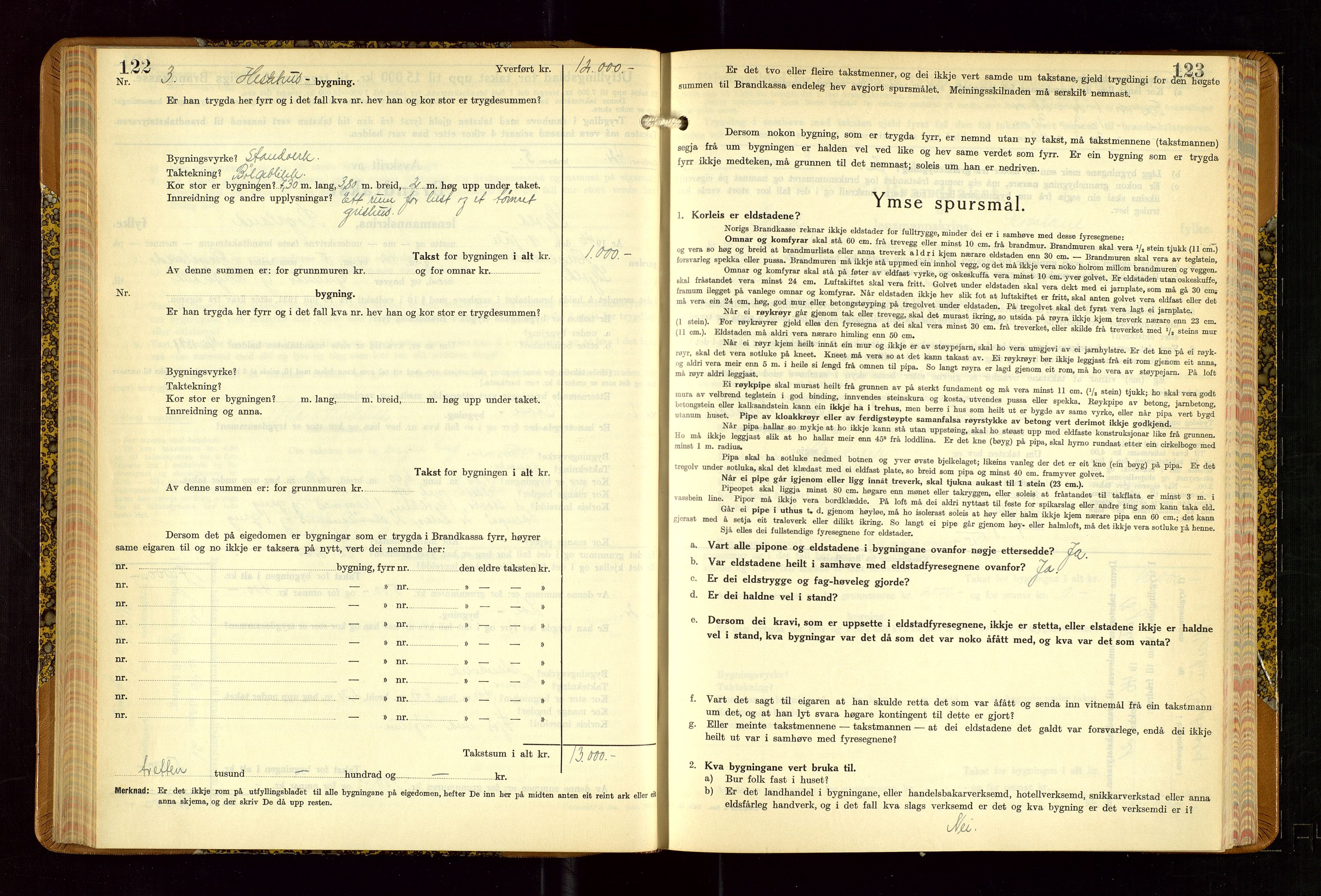 Skjold lensmannskontor, AV/SAST-A-100182/Gob/L0002: "Branntakstbok for Skjold lensmannskrins Rogaland fylke", 1939-1952, s. 122-123