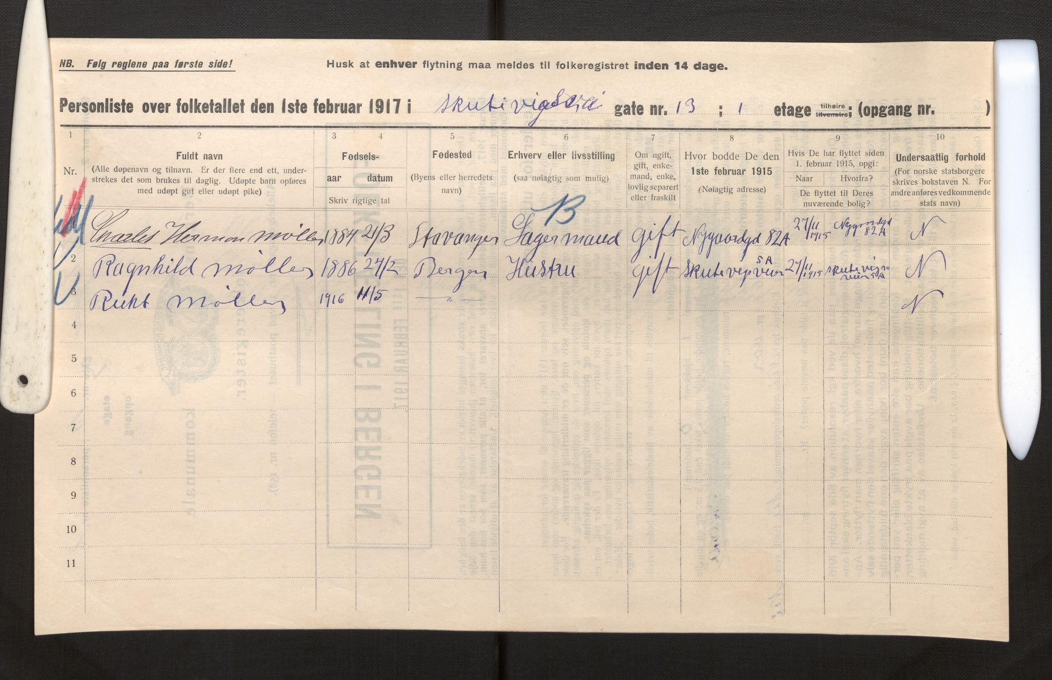 SAB, Kommunal folketelling 1917 for Bergen kjøpstad, 1917, s. 36116