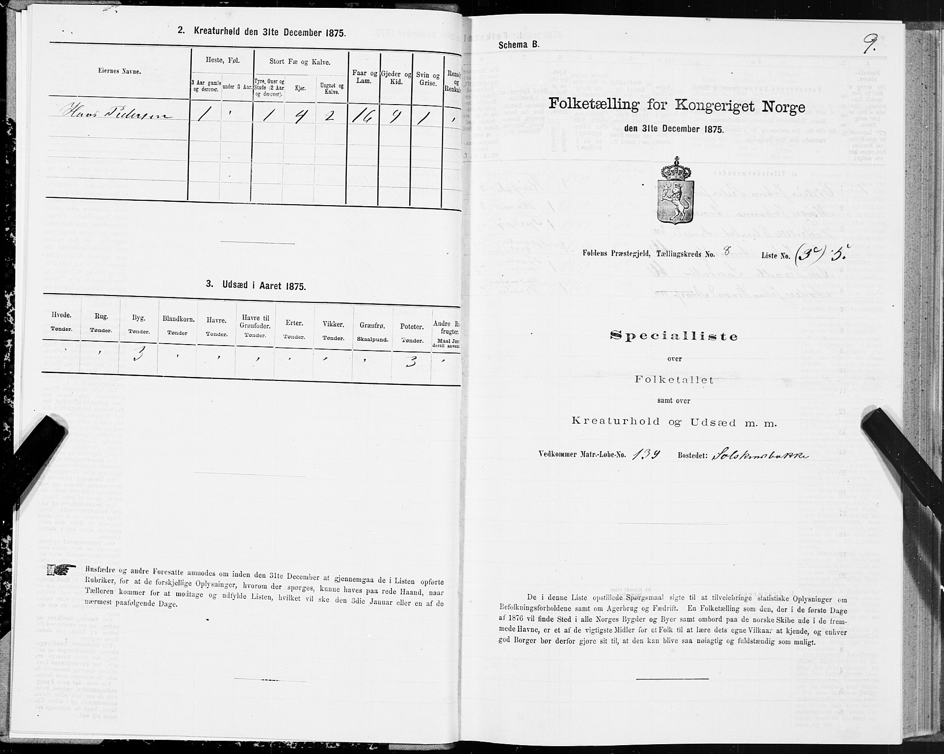 SAT, Folketelling 1875 for 1845P Folda prestegjeld, 1875, s. 3009