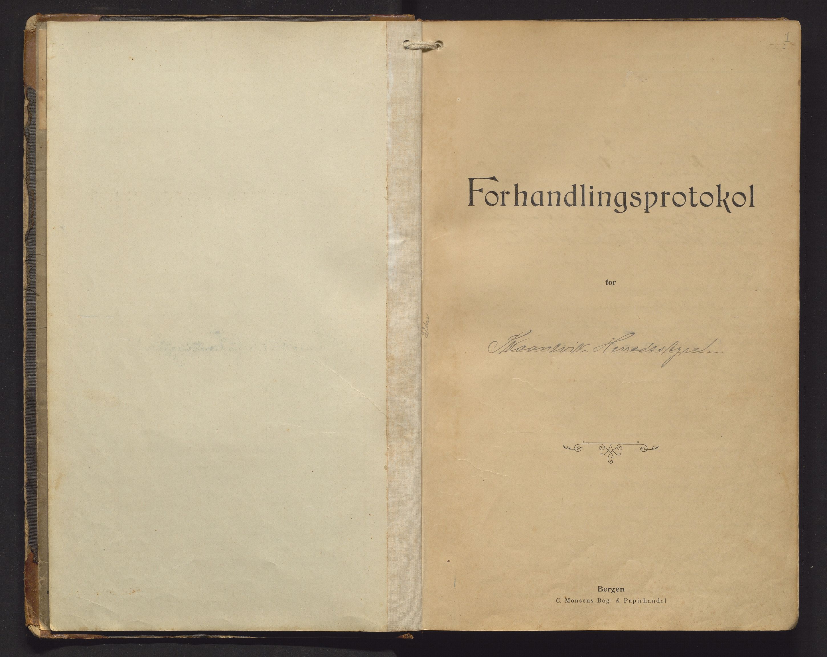 Skånevik kommune. Formannskapet, IKAH/1212-021/A/Aa/L0006: Møtebok for formannskap og heradsstyre, 1908-1913, s. 1