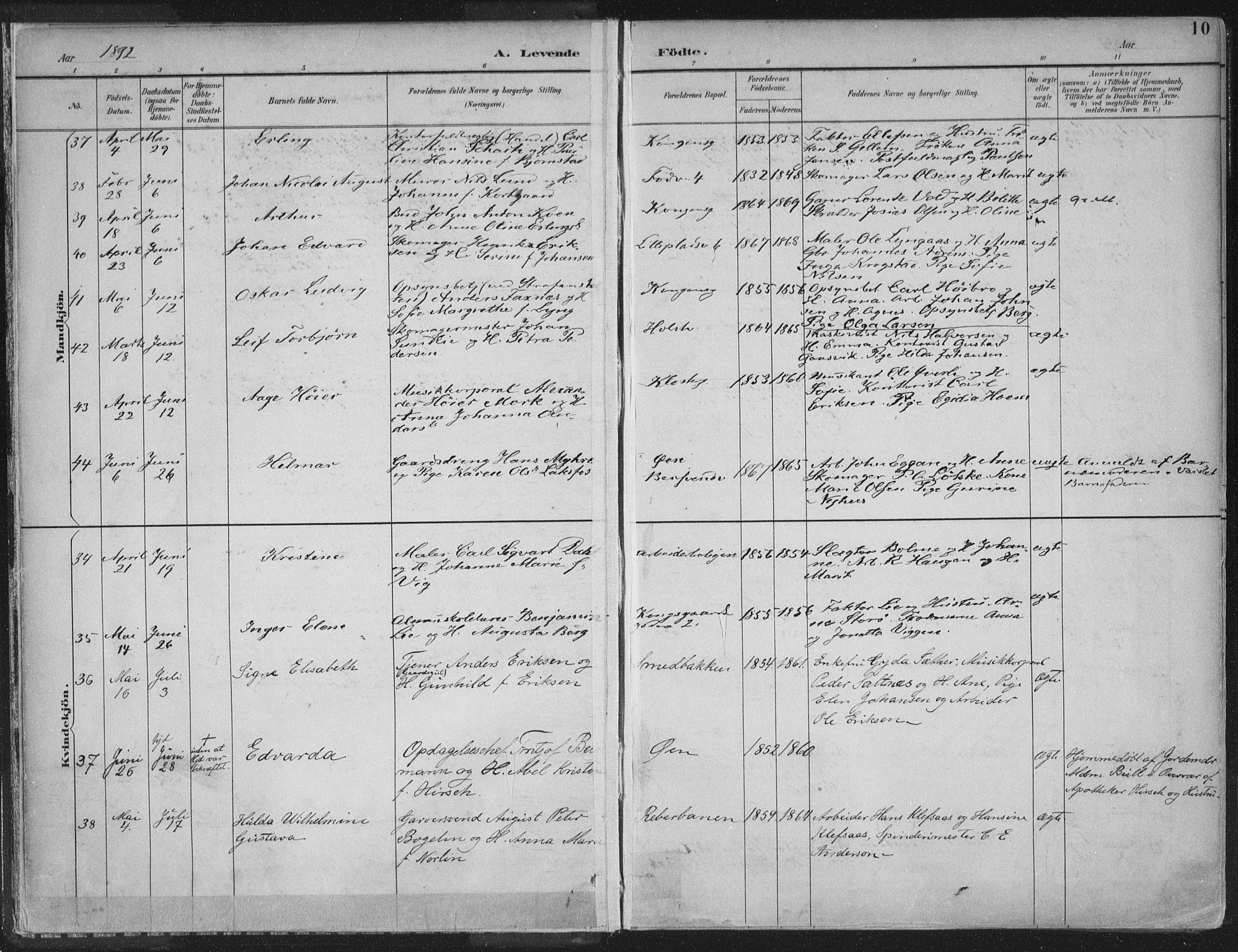 Ministerialprotokoller, klokkerbøker og fødselsregistre - Sør-Trøndelag, SAT/A-1456/601/L0062: Ministerialbok nr. 601A30, 1891-1911, s. 10