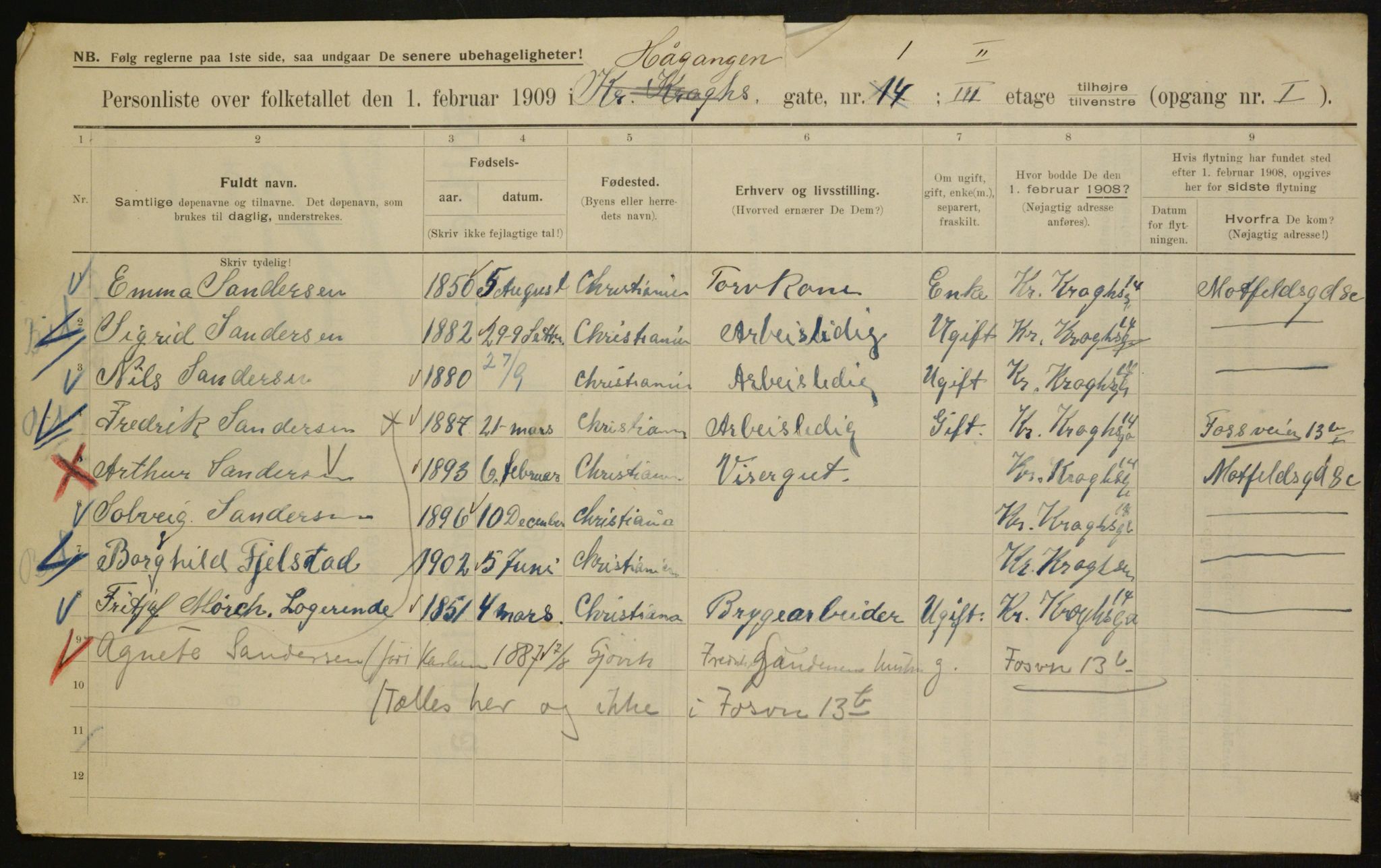 OBA, Kommunal folketelling 1.2.1909 for Kristiania kjøpstad, 1909, s. 38785