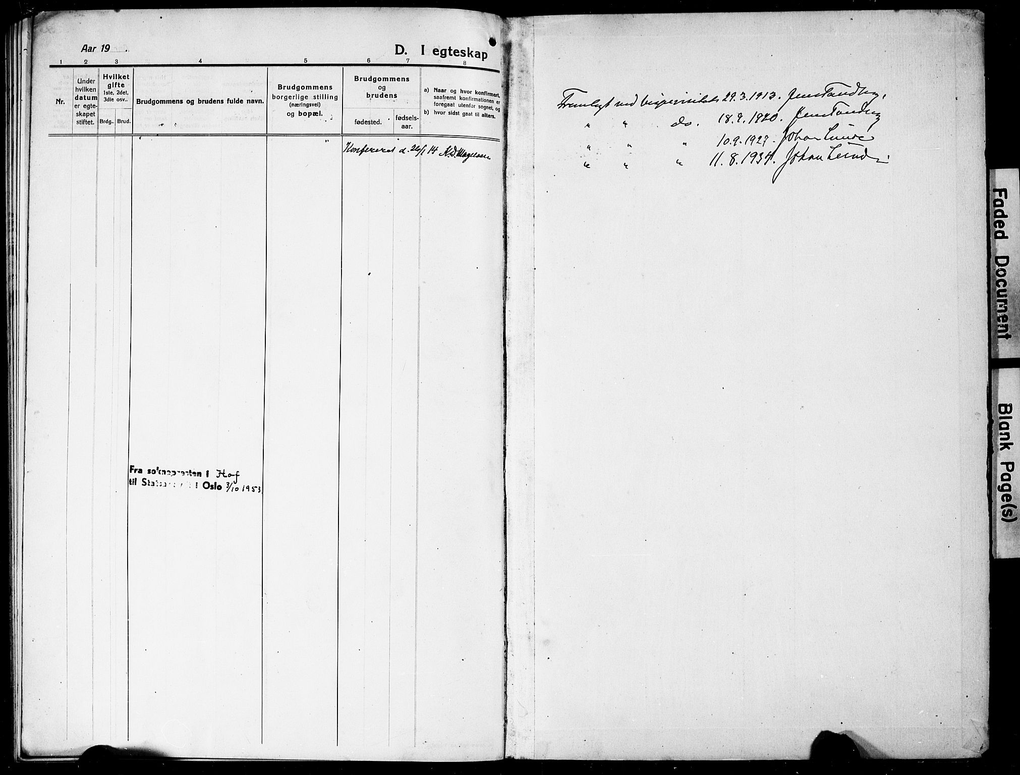 Hof kirkebøker, AV/SAKO-A-64/G/Ga/L0007: Klokkerbok nr. I 7, 1911-1930