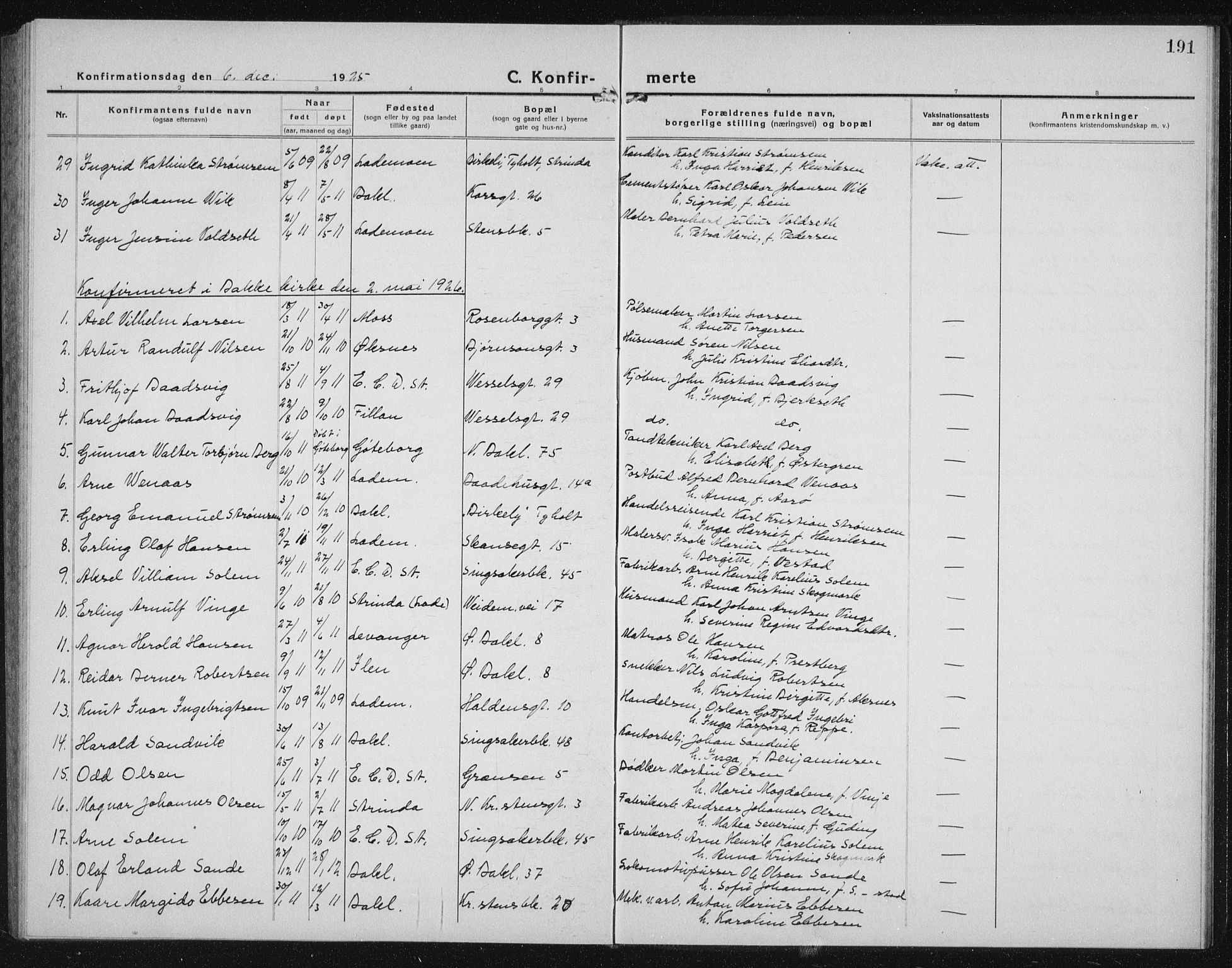 Ministerialprotokoller, klokkerbøker og fødselsregistre - Sør-Trøndelag, AV/SAT-A-1456/604/L0227: Klokkerbok nr. 604C10, 1923-1942, s. 191