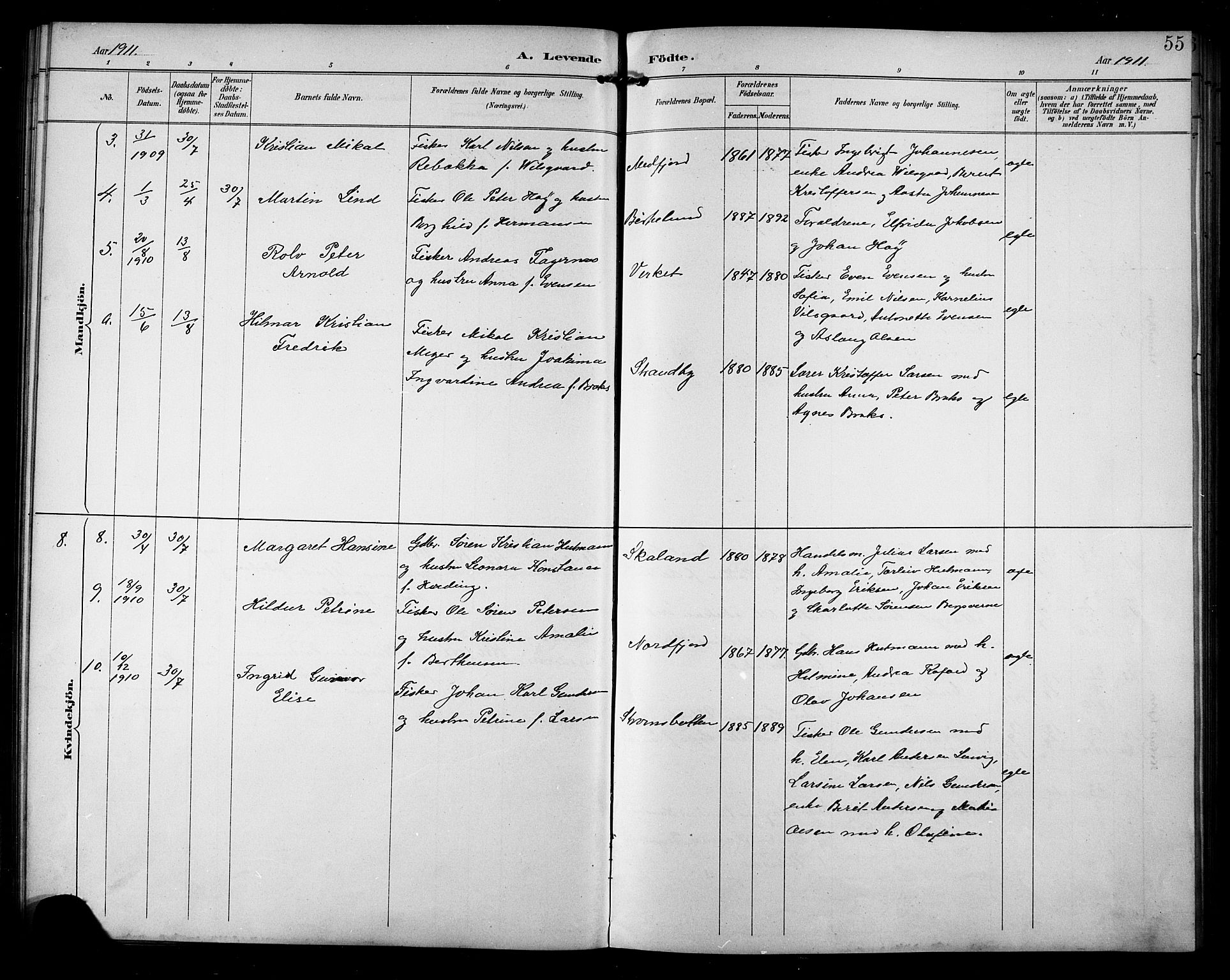 Berg sokneprestkontor, AV/SATØ-S-1318/G/Ga/Gab/L0005klokker: Klokkerbok nr. 5, 1898-1911, s. 55