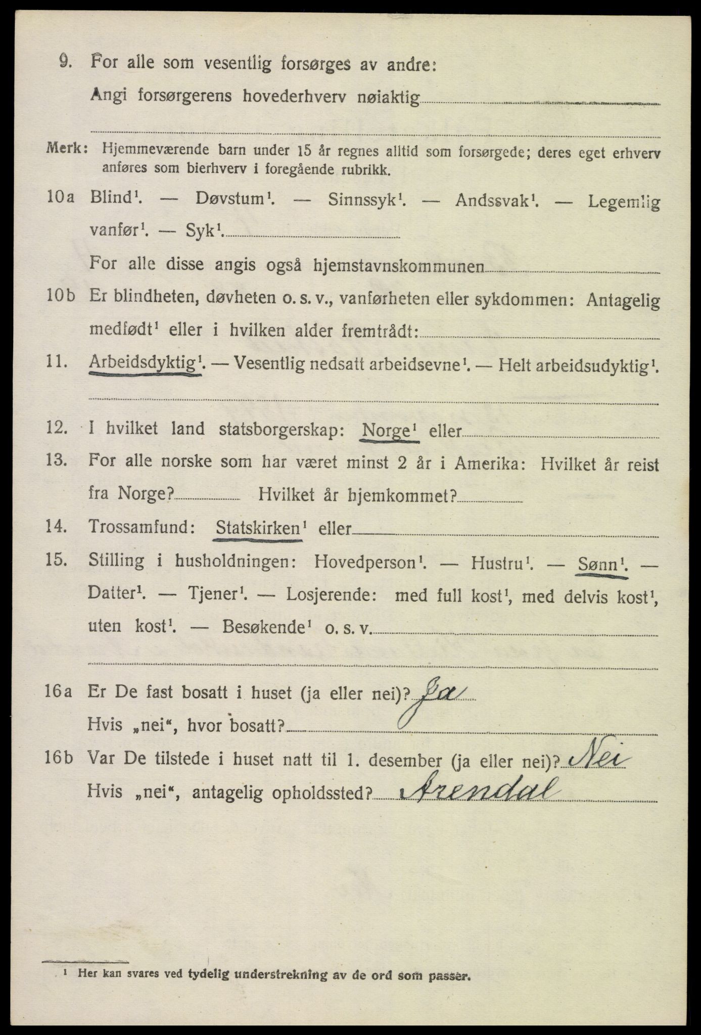 SAK, Folketelling 1920 for 0928 Birkenes herred, 1920, s. 3000