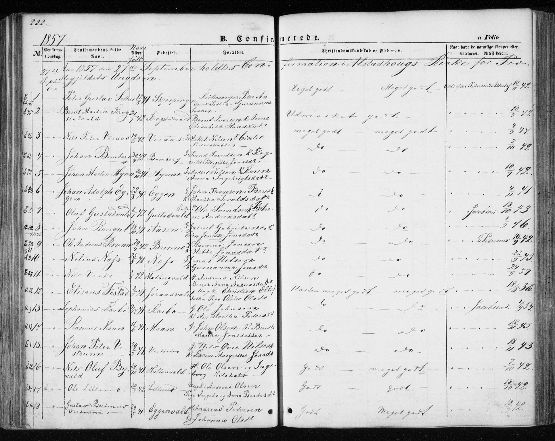 Ministerialprotokoller, klokkerbøker og fødselsregistre - Nord-Trøndelag, AV/SAT-A-1458/717/L0154: Ministerialbok nr. 717A07 /1, 1850-1862, s. 222