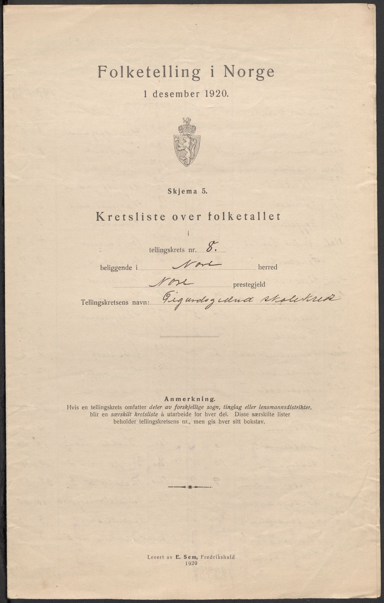 SAKO, Folketelling 1920 for 0633 Nore herred, 1920, s. 26