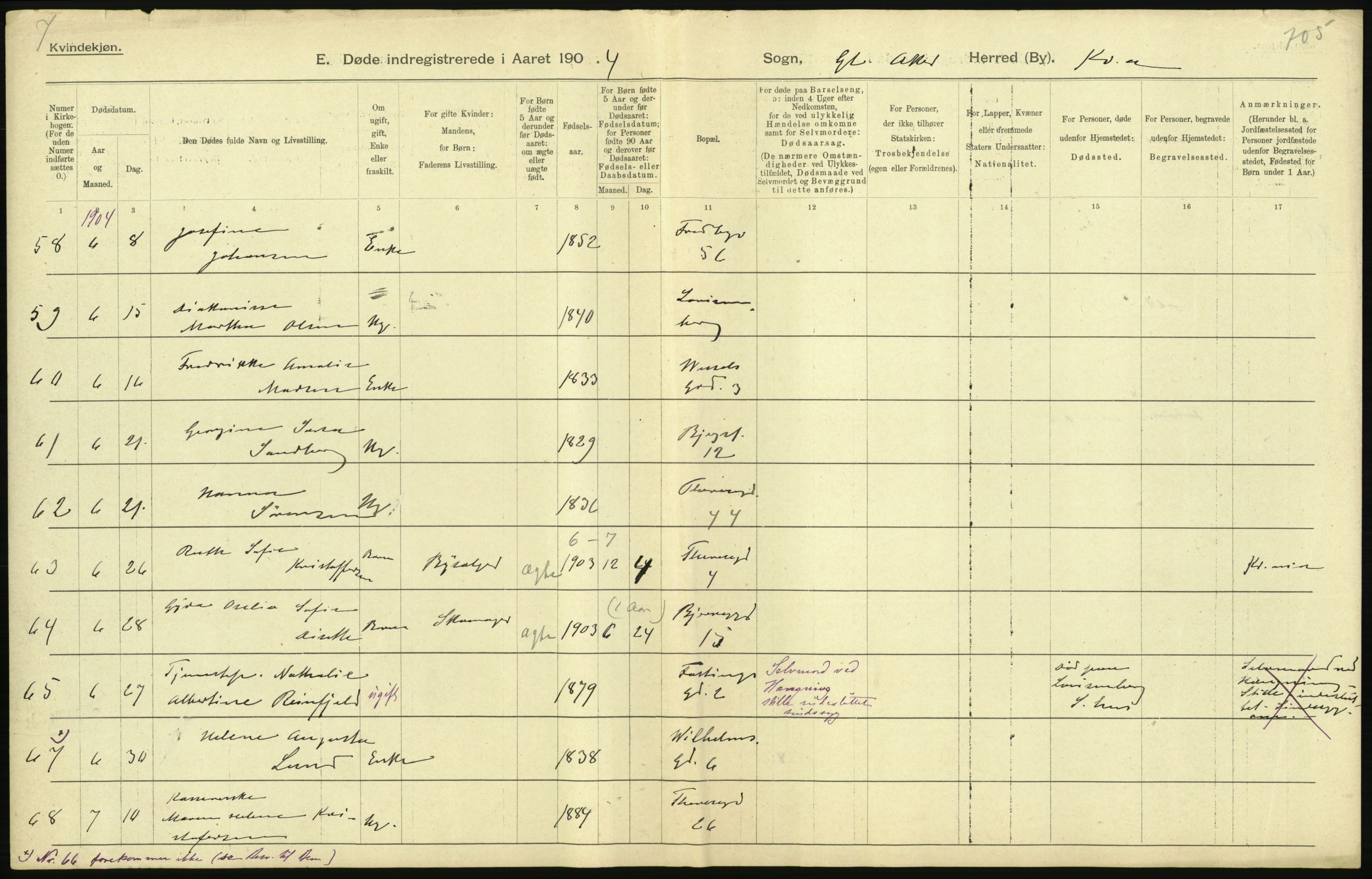 Statistisk sentralbyrå, Sosiodemografiske emner, Befolkning, AV/RA-S-2228/D/Df/Dfa/Dfab/L0004: Kristiania: Gifte, døde, 1904, s. 369