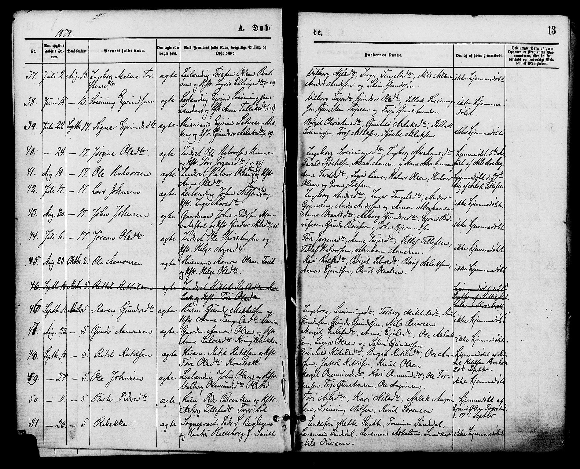 Åmli sokneprestkontor, AV/SAK-1111-0050/F/Fa/Fac/L0009: Ministerialbok nr. A 9 /1, 1869-1884, s. 13