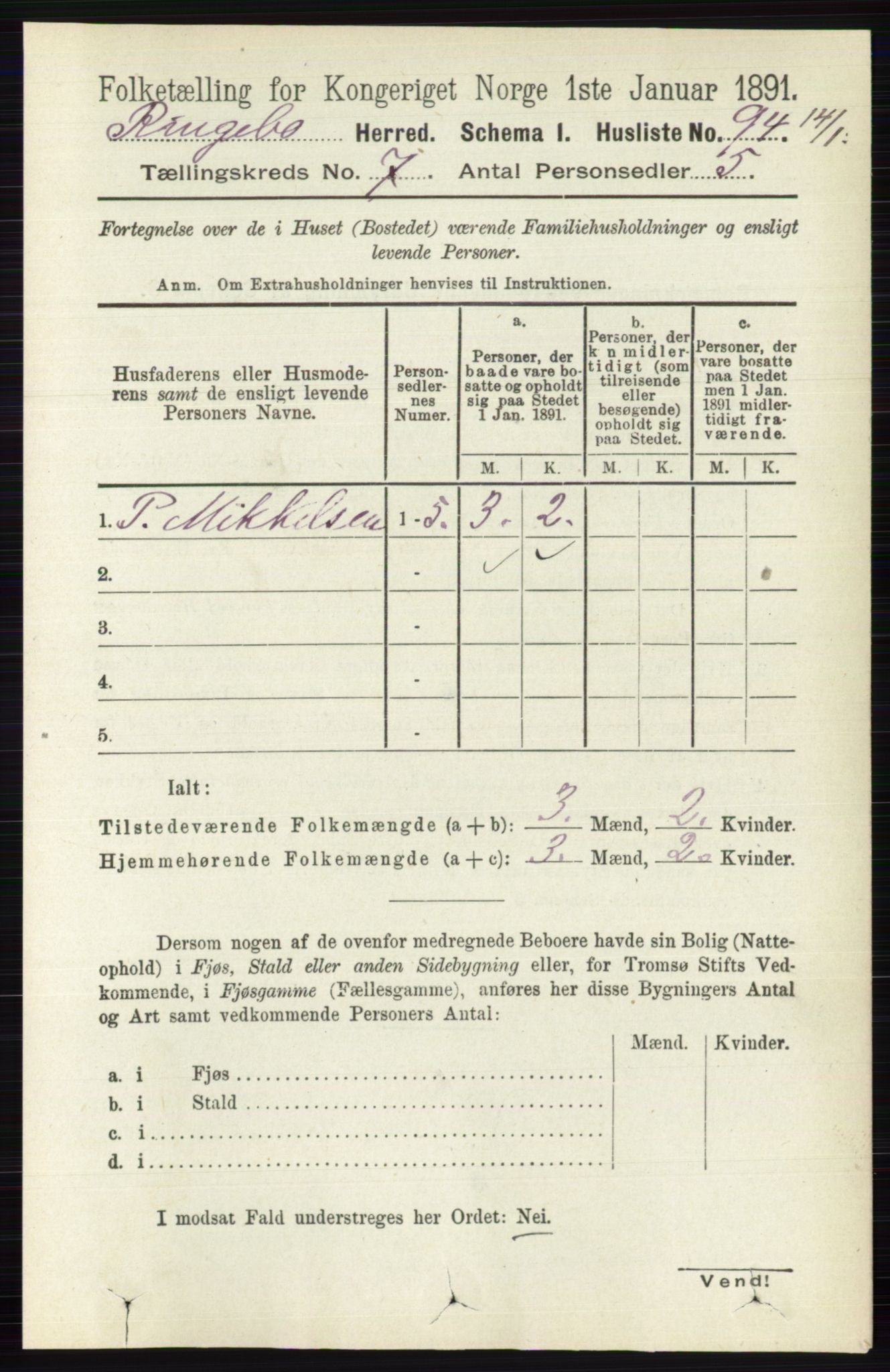 RA, Folketelling 1891 for 0520 Ringebu herred, 1891, s. 3017