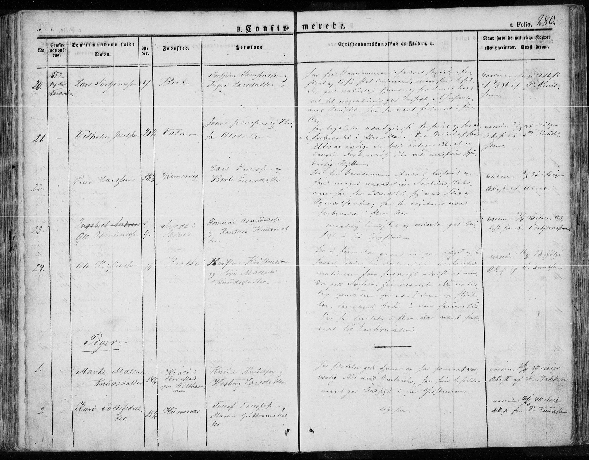 Tysvær sokneprestkontor, SAST/A -101864/H/Ha/Haa/L0001: Ministerialbok nr. A 1.1, 1831-1856, s. 280