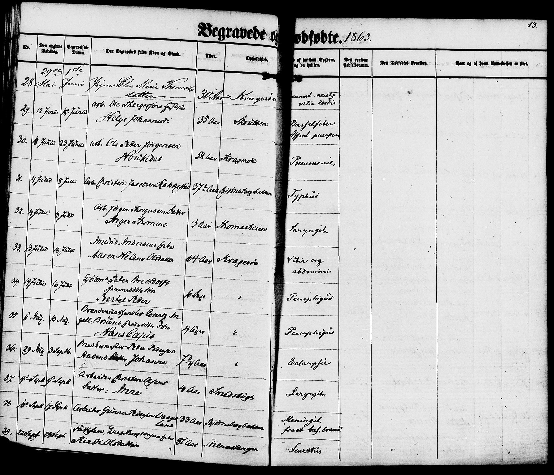 Kragerø kirkebøker, AV/SAKO-A-278/F/Fa/L0010: Ministerialbok nr. 10, 1861-1885, s. 13