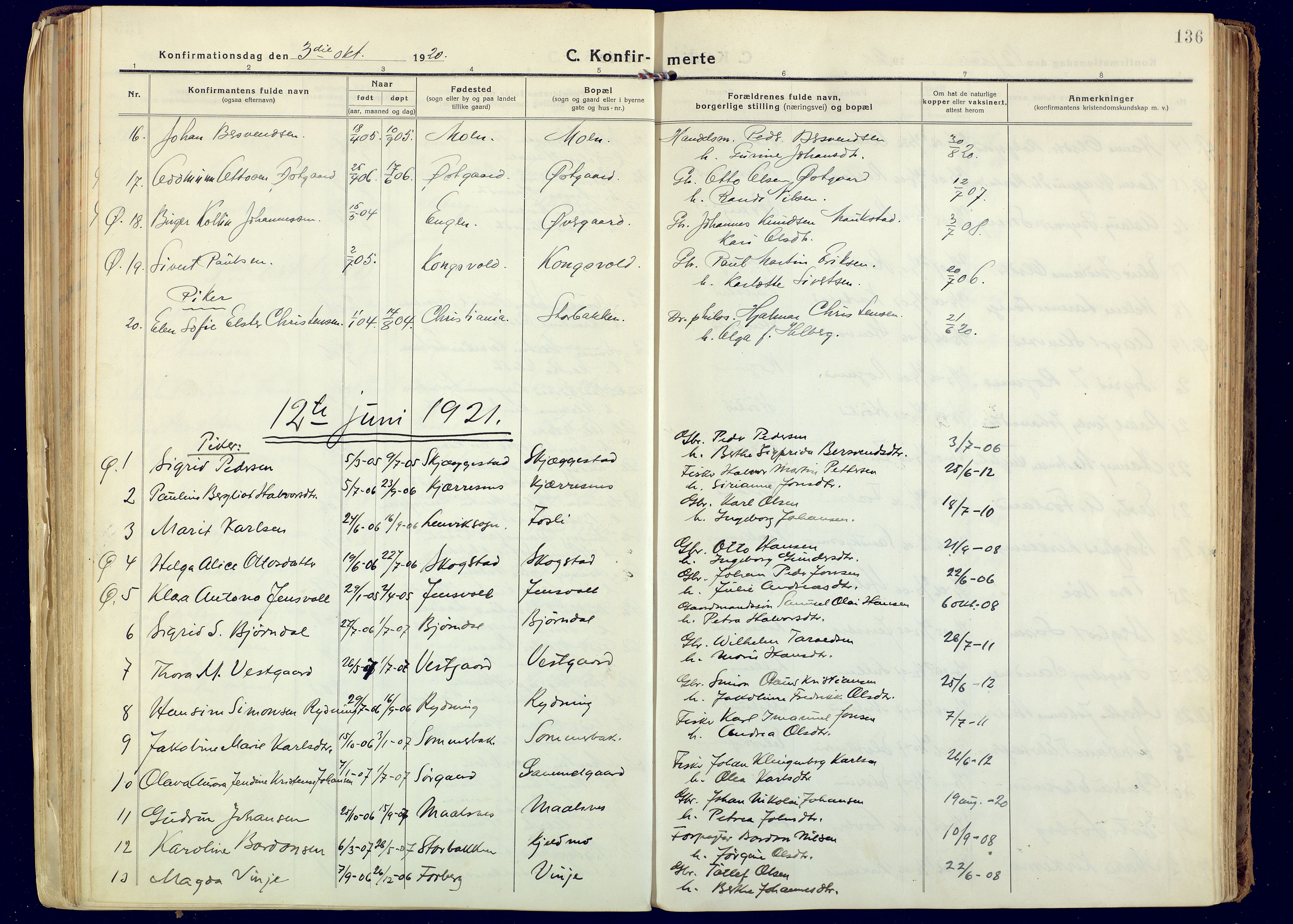 Målselv sokneprestembete, AV/SATØ-S-1311/G/Ga/Gaa/L0014kirke: Ministerialbok nr. 14, 1919-1932, s. 136