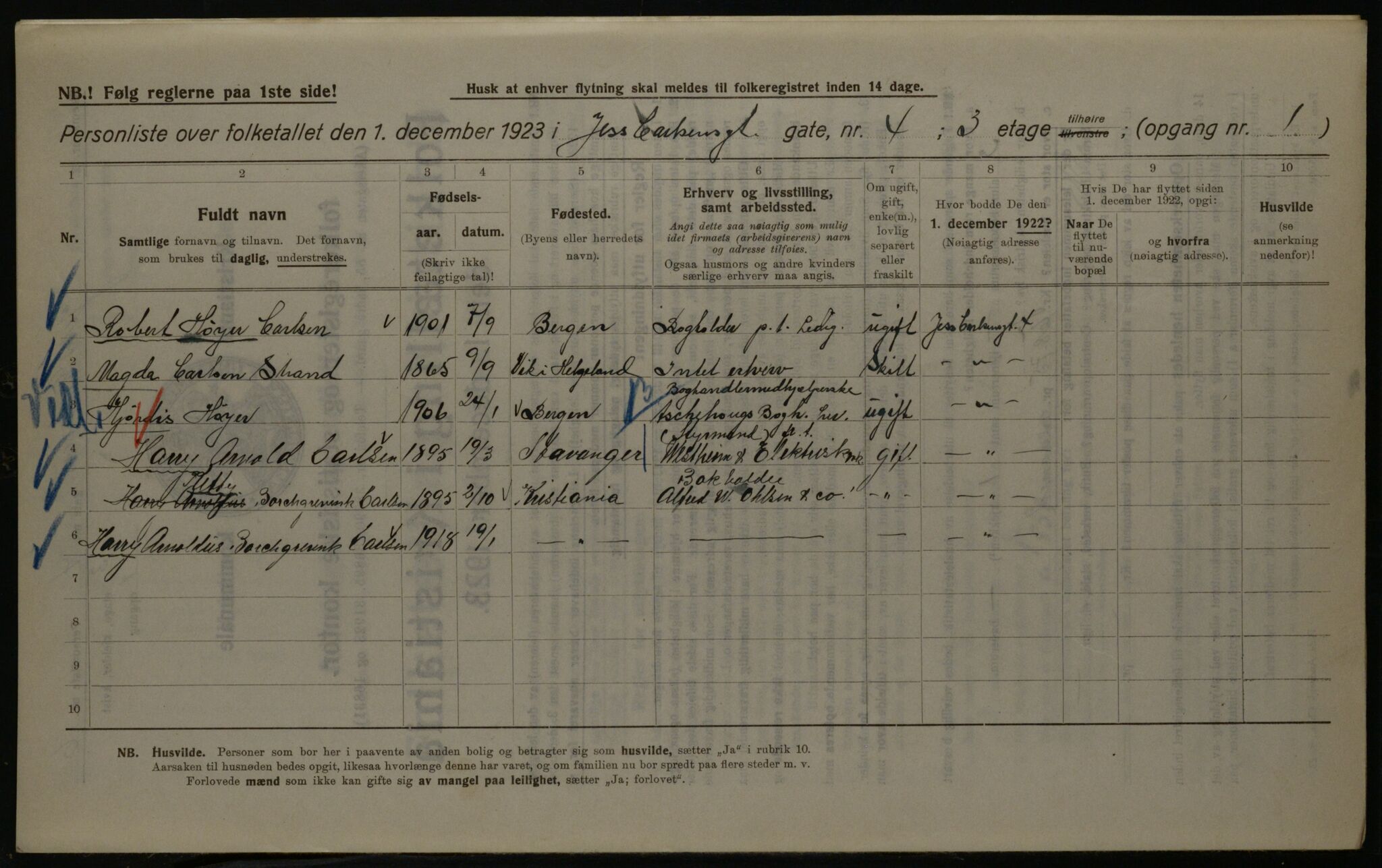 OBA, Kommunal folketelling 1.12.1923 for Kristiania, 1923, s. 52626