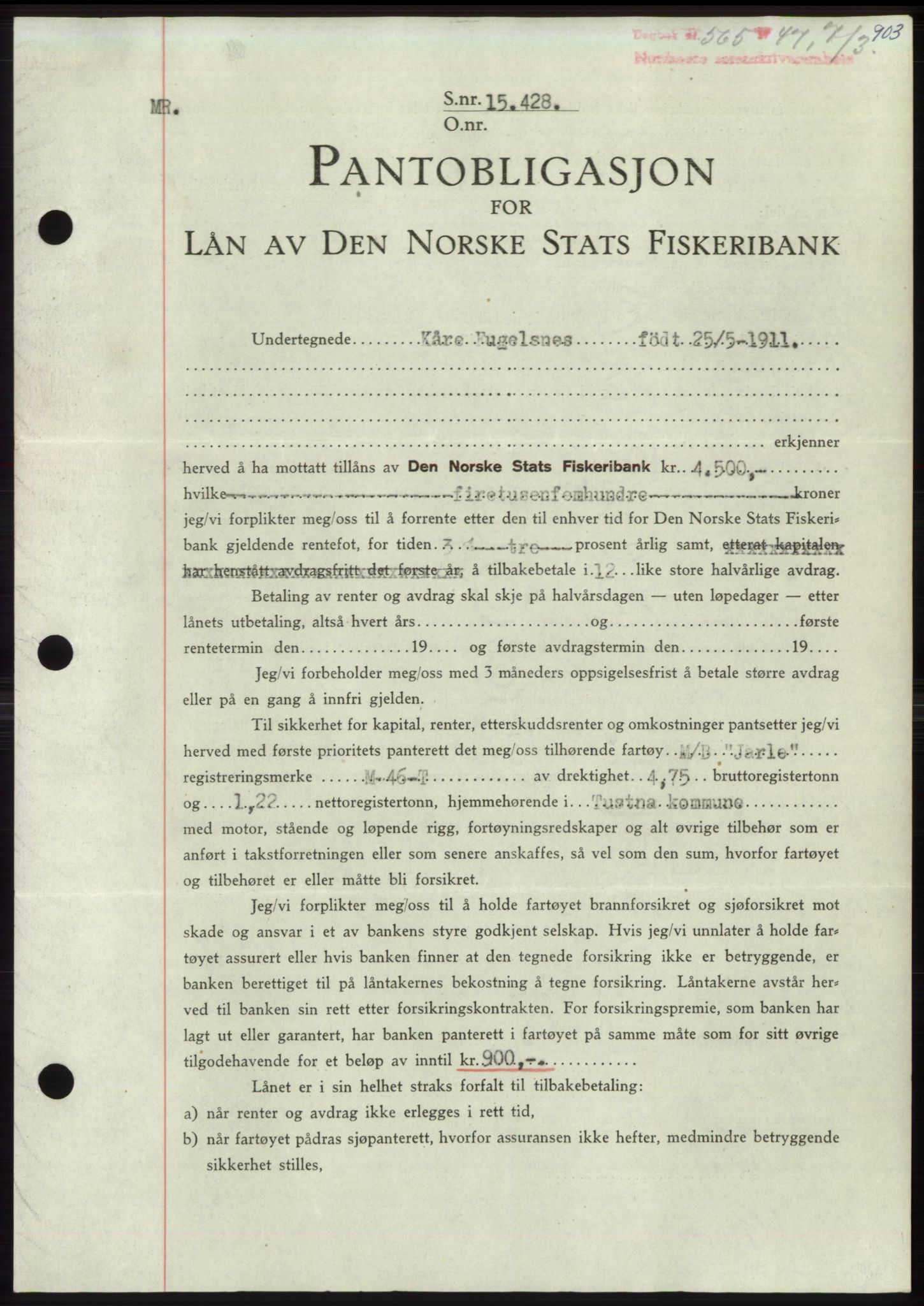 Nordmøre sorenskriveri, SAT/A-4132/1/2/2Ca: Pantebok nr. B95, 1946-1947, Dagboknr: 565/1947