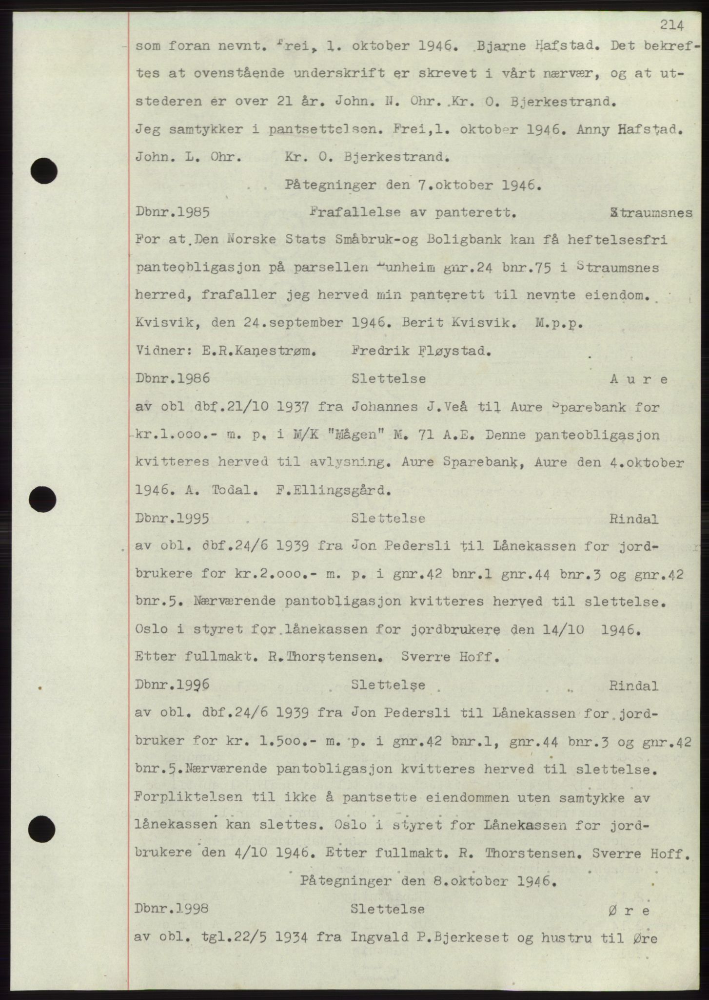 Nordmøre sorenskriveri, SAT/A-4132/1/2/2Ca: Pantebok nr. C82b, 1946-1951, Dagboknr: 1985/1946