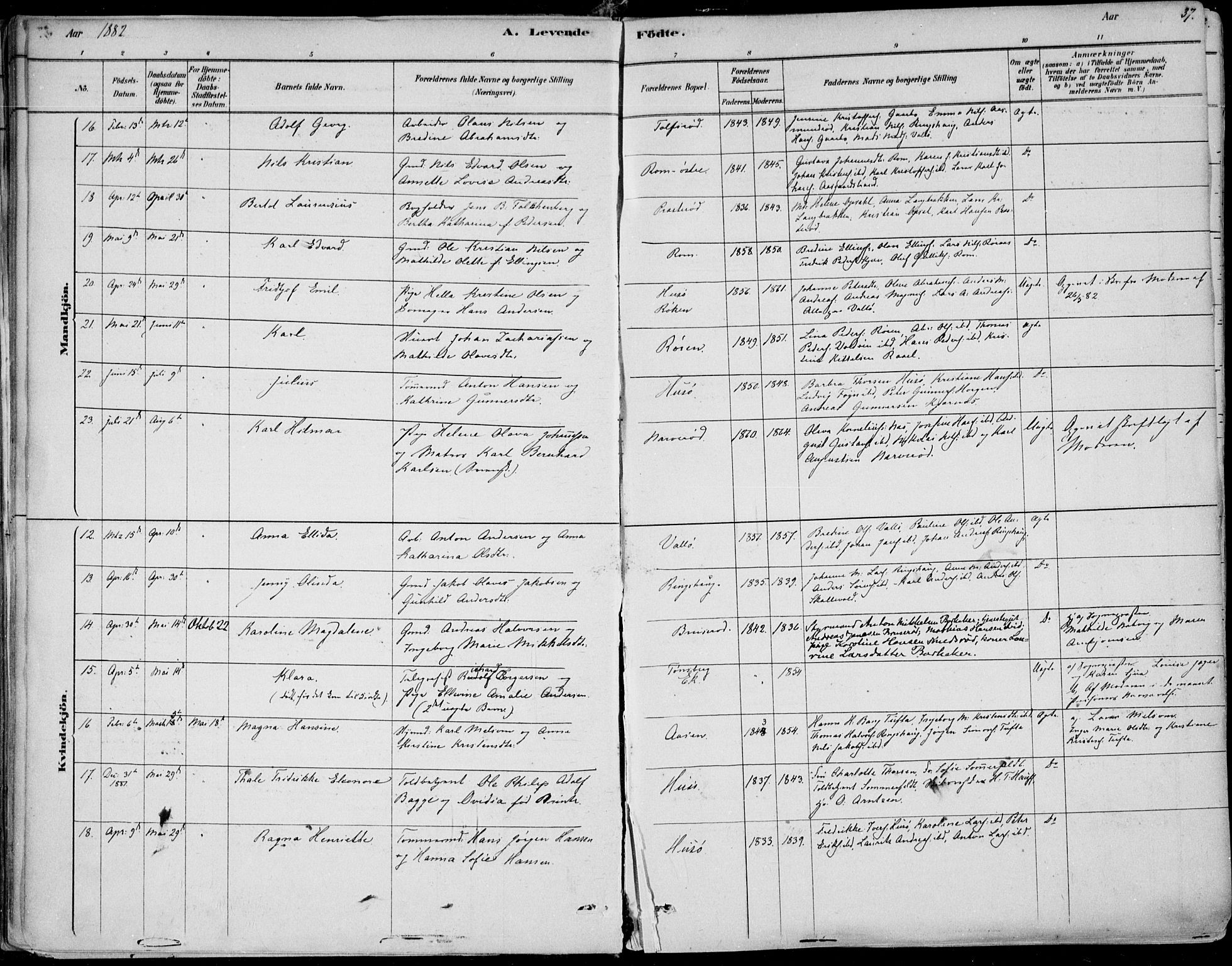 Sem kirkebøker, AV/SAKO-A-5/F/Fb/L0004: Ministerialbok nr. II 4, 1878-1891, s. 37