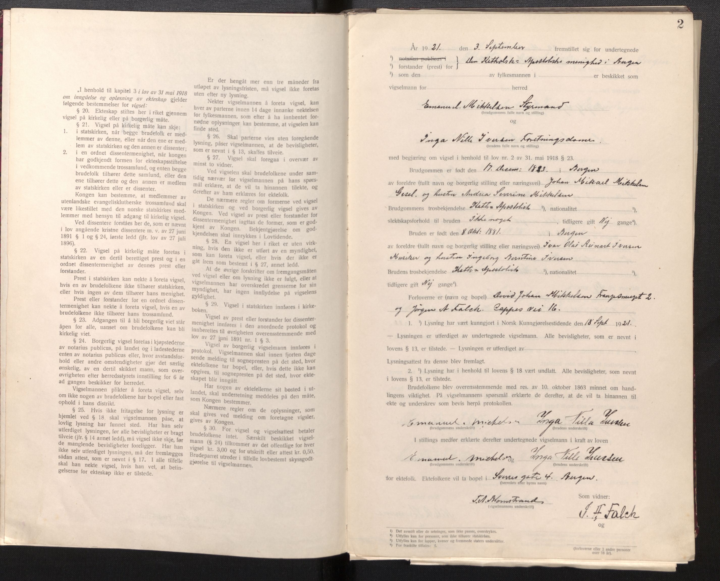 Den katolsk-apostoliske menighet, SAB/SAB/PA-0331/F/L0004: Dissenterprotokoll nr. 4, 1921-1938, s. 1b-2a
