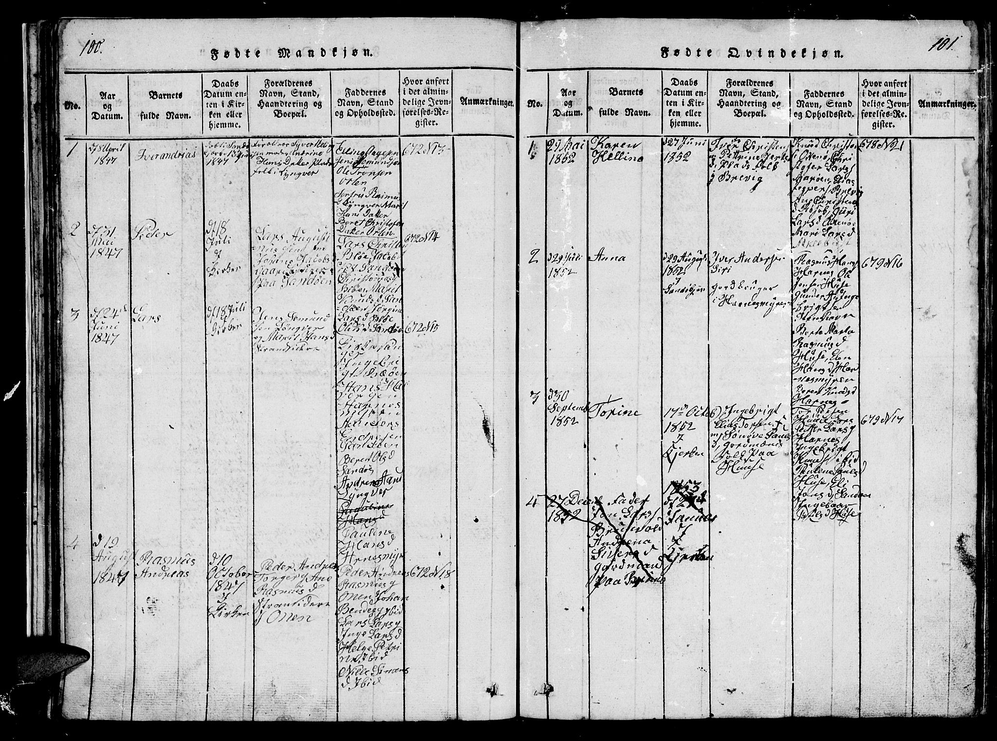 Ministerialprotokoller, klokkerbøker og fødselsregistre - Møre og Romsdal, SAT/A-1454/561/L0731: Klokkerbok nr. 561C01, 1817-1867, s. 100-101