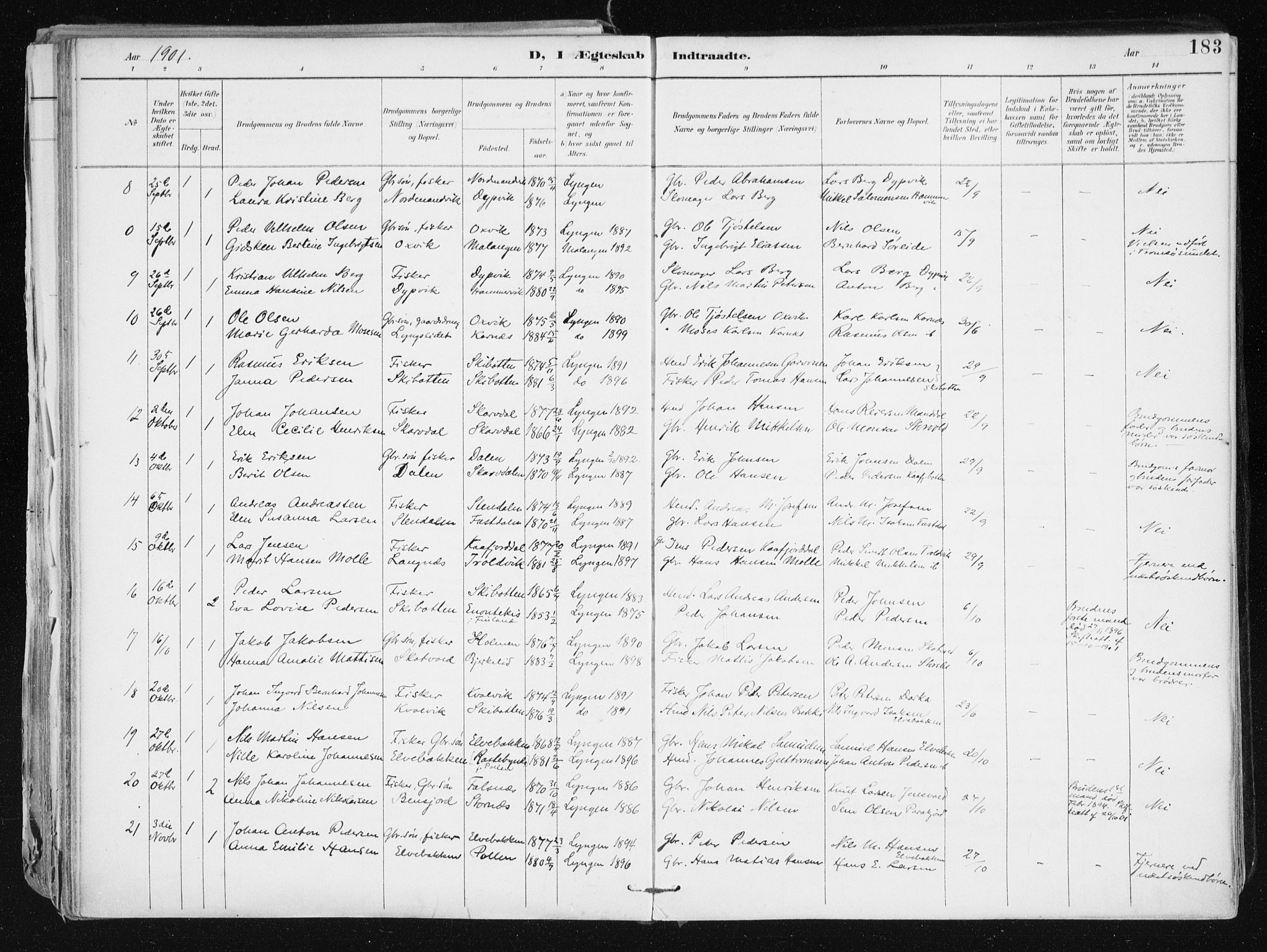 Lyngen sokneprestembete, AV/SATØ-S-1289/H/He/Hea/L0008kirke: Ministerialbok nr. 8, 1891-1902, s. 183