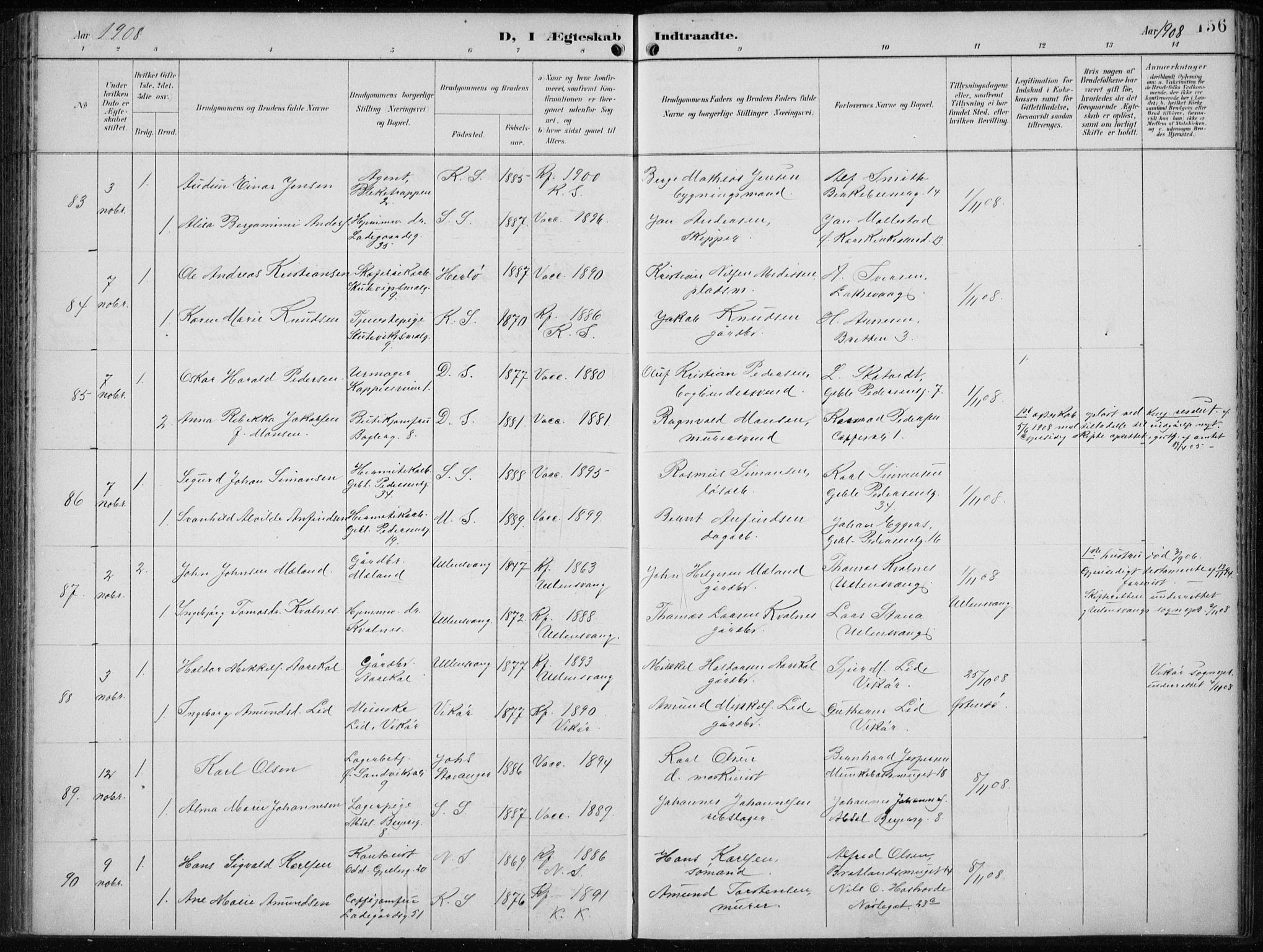 Sandviken Sokneprestembete, AV/SAB-A-77601/H/Ha/L0014: Ministerialbok nr. D 1, 1896-1911, s. 156