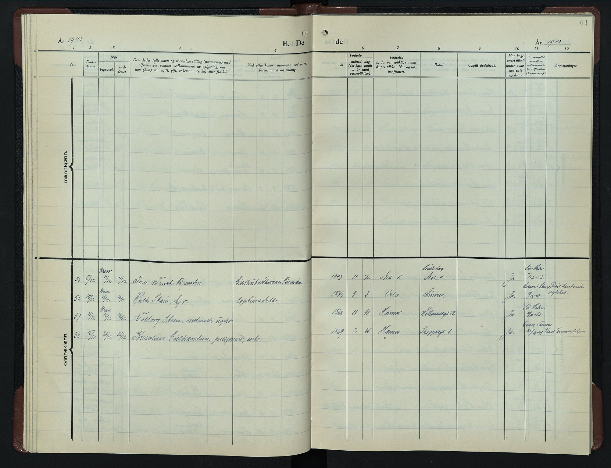 Hamar prestekontor, AV/SAH-DOMPH-002/H/Ha/Hab/L0007: Klokkerbok nr. 7, 1933-1950, s. 61