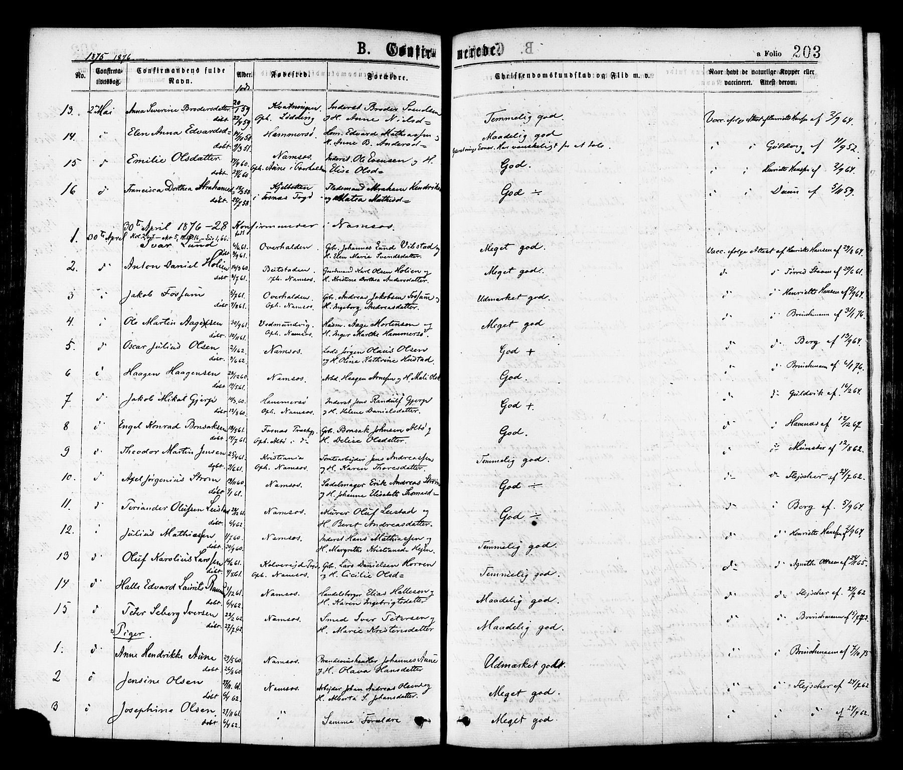 Ministerialprotokoller, klokkerbøker og fødselsregistre - Nord-Trøndelag, AV/SAT-A-1458/768/L0572: Ministerialbok nr. 768A07, 1874-1886, s. 203