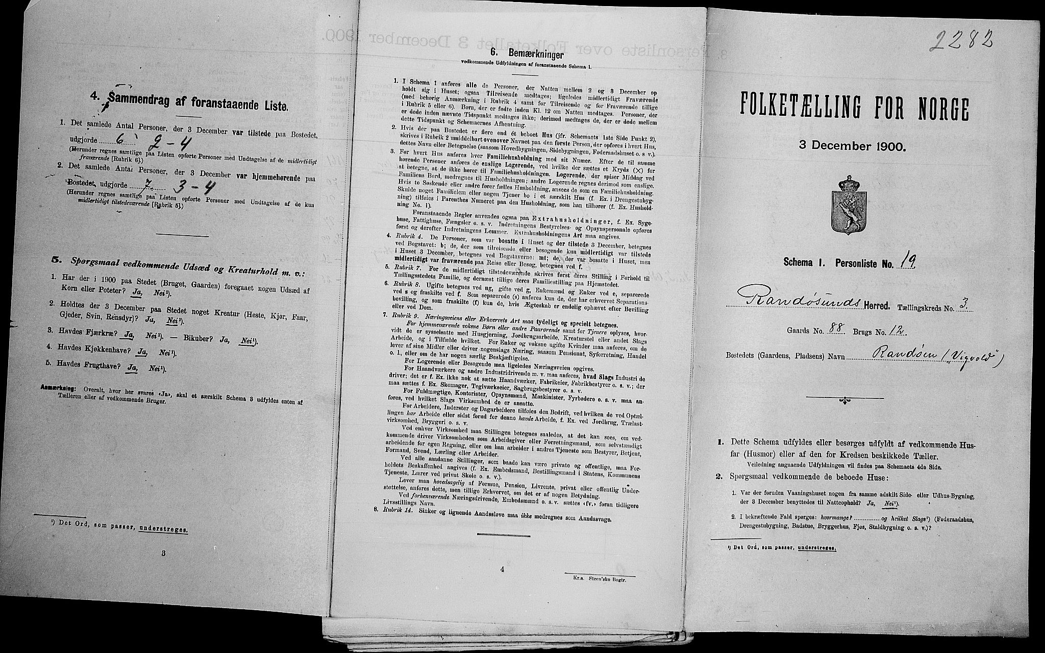 SAK, Folketelling 1900 for 1011 Randesund herred, 1900, s. 383