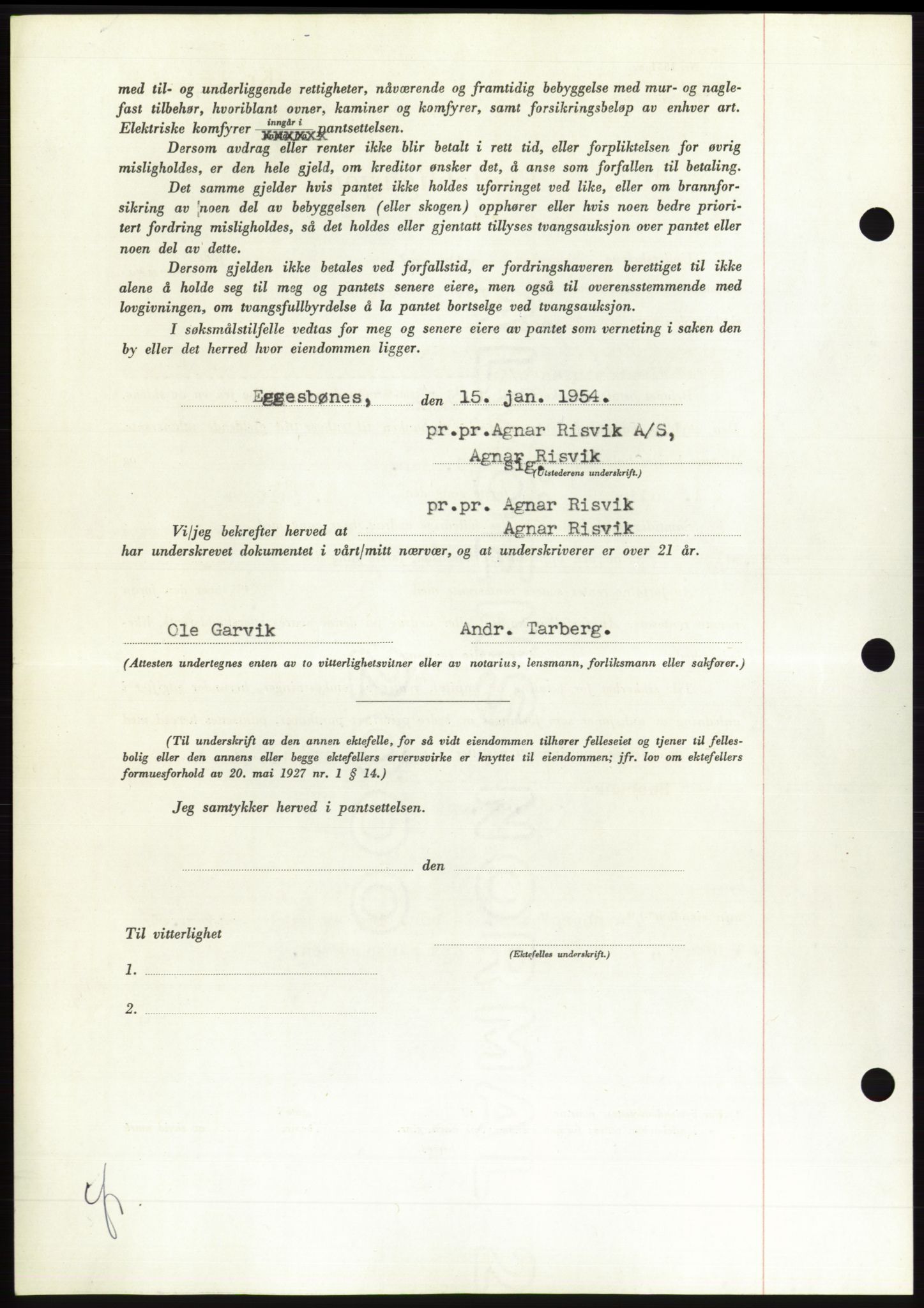 Søre Sunnmøre sorenskriveri, AV/SAT-A-4122/1/2/2C/L0124: Pantebok nr. 12B, 1953-1954, Dagboknr: 318/1954
