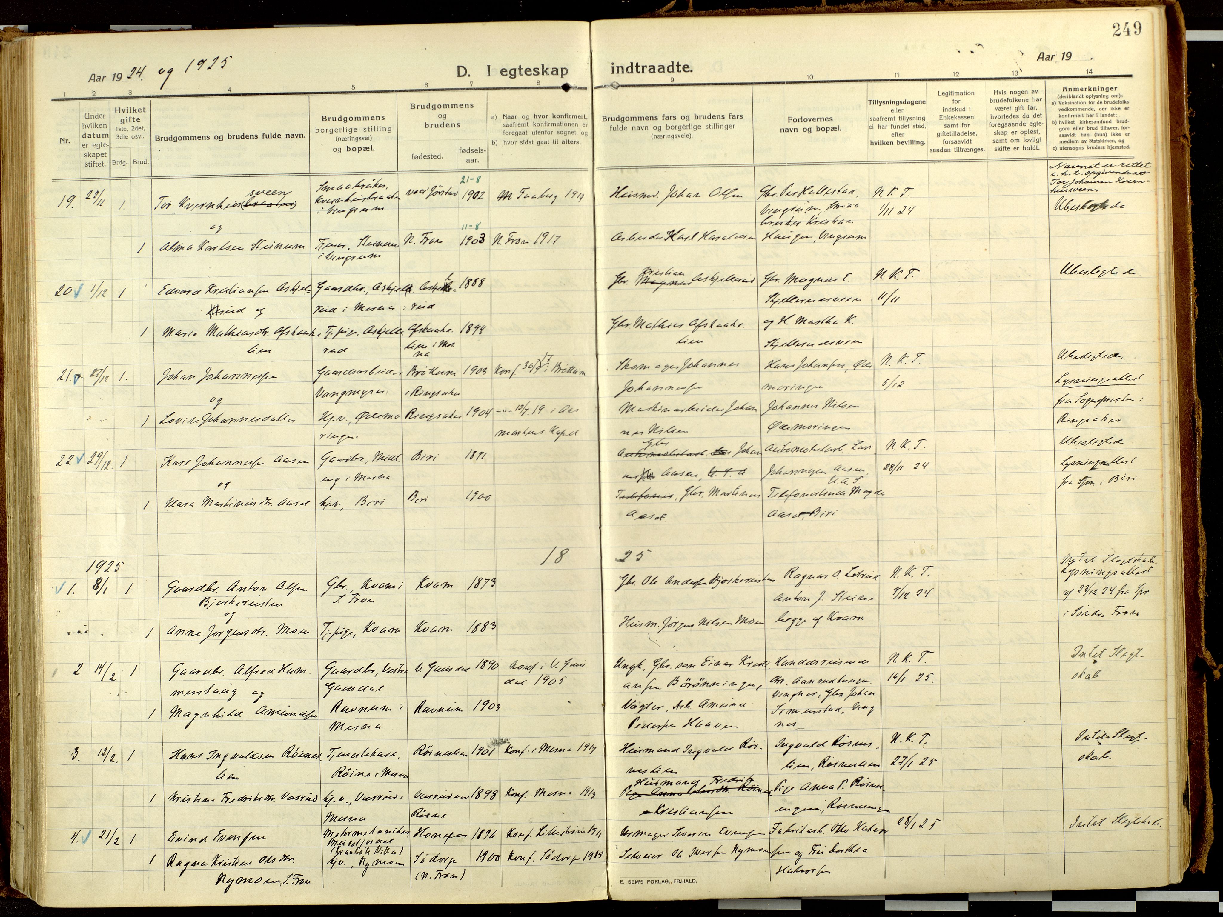 Fåberg prestekontor, AV/SAH-PREST-086/H/Ha/Haa/L0013: Ministerialbok nr. 13, 1913-1928, s. 249