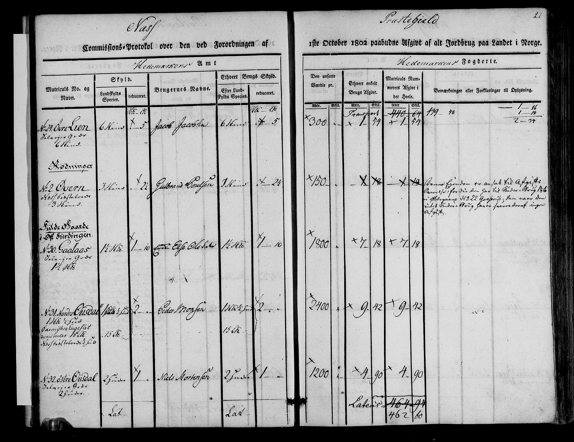 Rentekammeret inntil 1814, Realistisk ordnet avdeling, RA/EA-4070/N/Ne/Nea/L0033: Hedmark fogderi. Kommisjonsprotokoll, 1803, s. 21