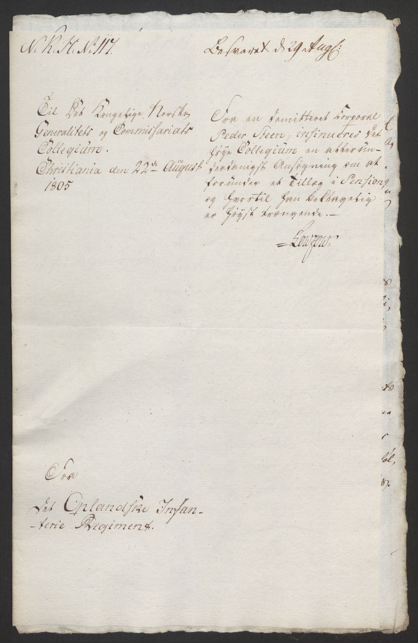 Forsvaret, Den norske kvesthuskasse/krigshospitalkasse, AV/RA-RAFA-1887/F/Fa/L0017: Innkomne brev:, 1782-1807, s. 714