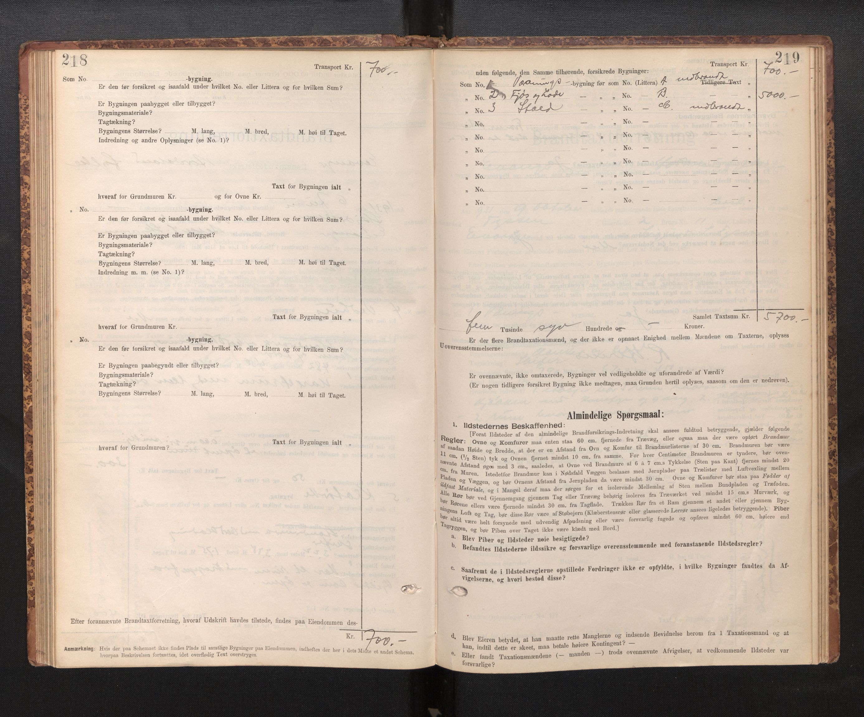 Lensmannen i Evanger, SAB/A-31701/0012/L0005: Branntakstprotokoll, skjematakst, 1895-1935, s. 218-219
