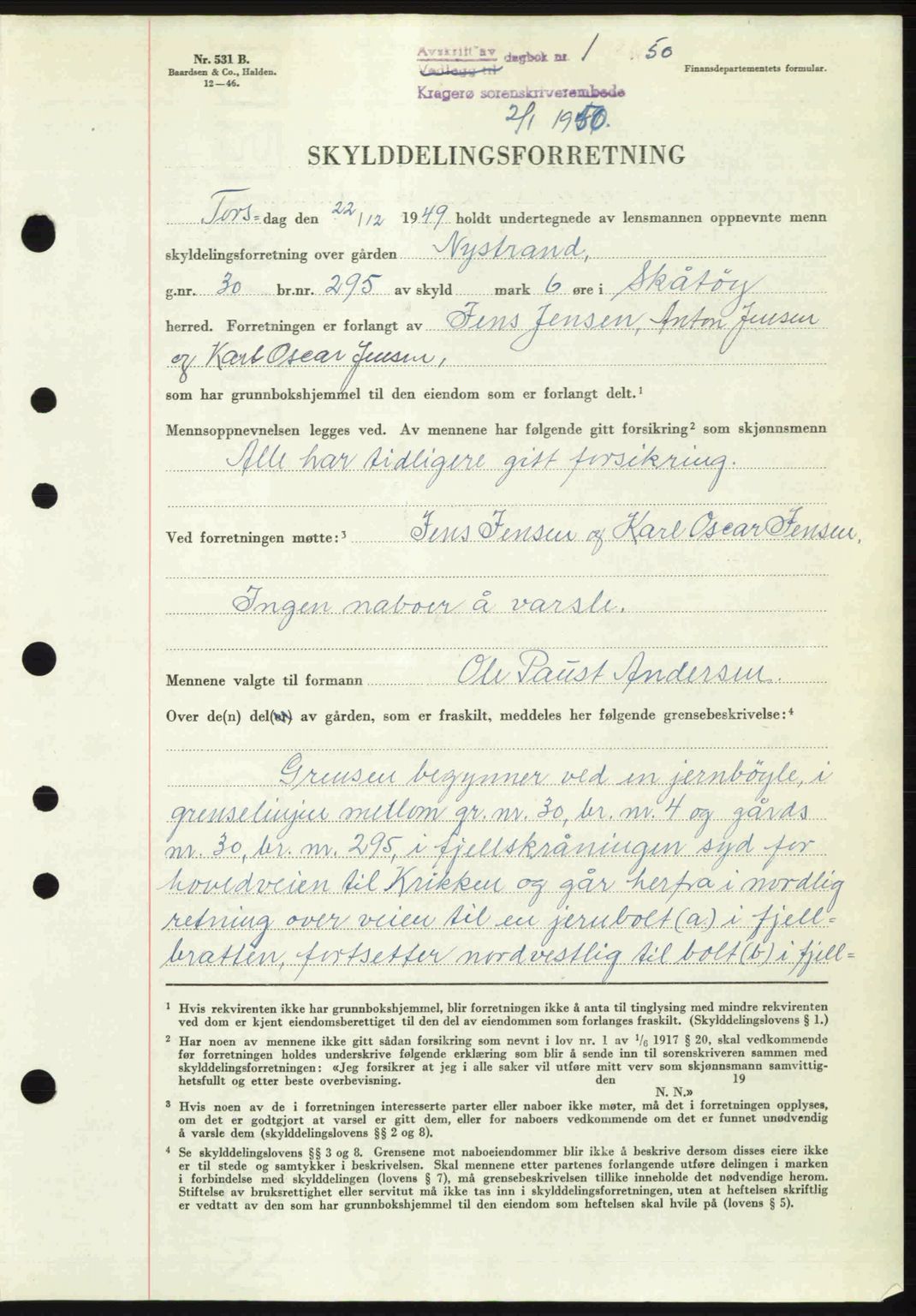 Kragerø sorenskriveri, SAKO/A-65/G/Ga/Gac/L0003: Pantebok nr. A-3, 1949-1950, Dagboknr: 1/1950