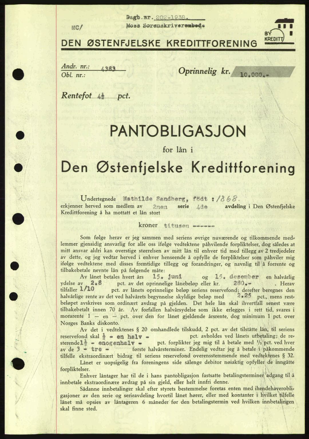 Moss sorenskriveri, SAO/A-10168: Pantebok nr. B4, 1937-1938, Dagboknr: 202/1938