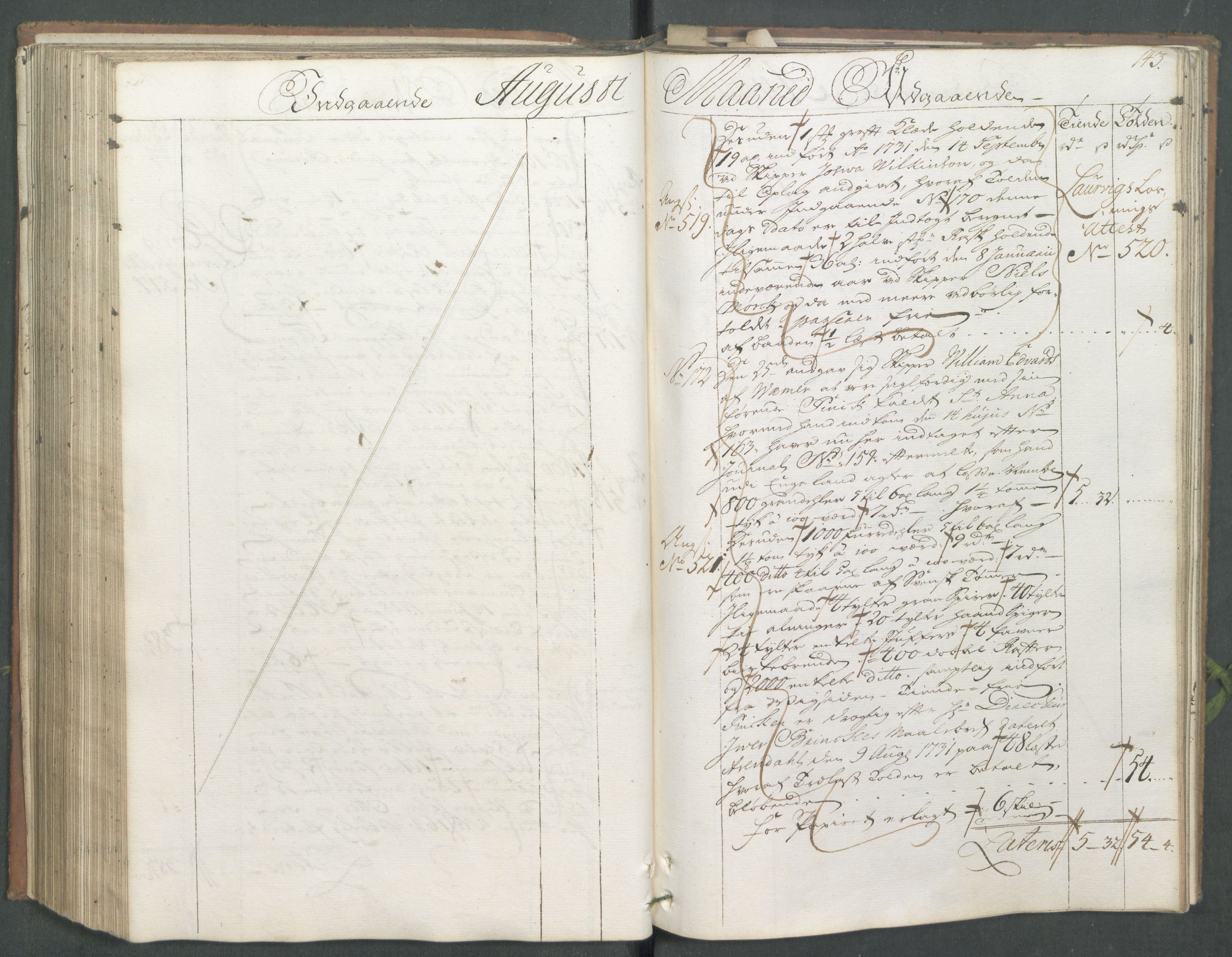 Generaltollkammeret, tollregnskaper, AV/RA-EA-5490/R01/L0008/0001: Tollregnskaper Fredrikshald / Hovedtollbok, 1733, s. 142b-143a