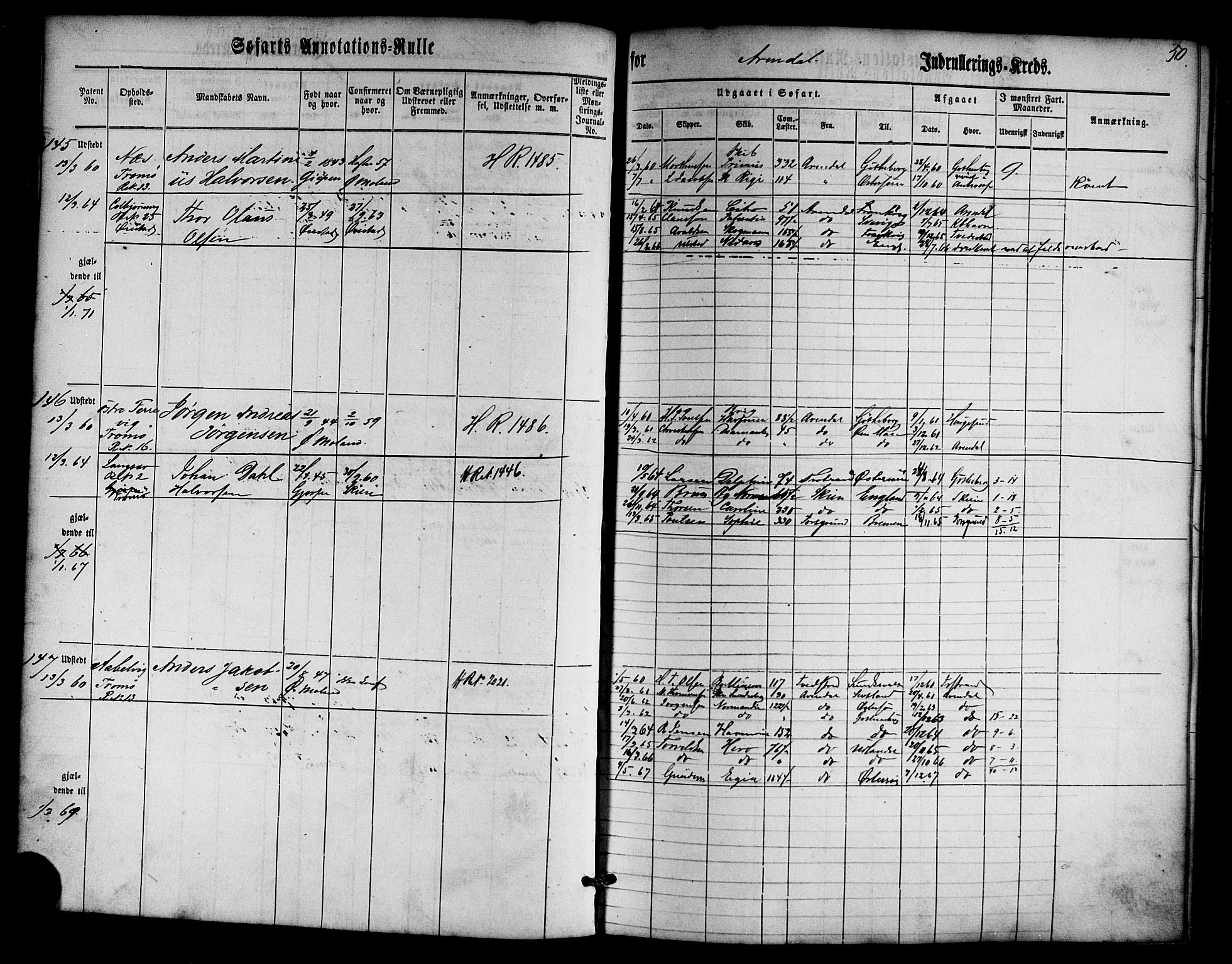 Arendal mønstringskrets, SAK/2031-0012/F/Fa/L0001: Annotasjonsrulle nr 1-794 med register, E-1, 1860-1865, s. 82