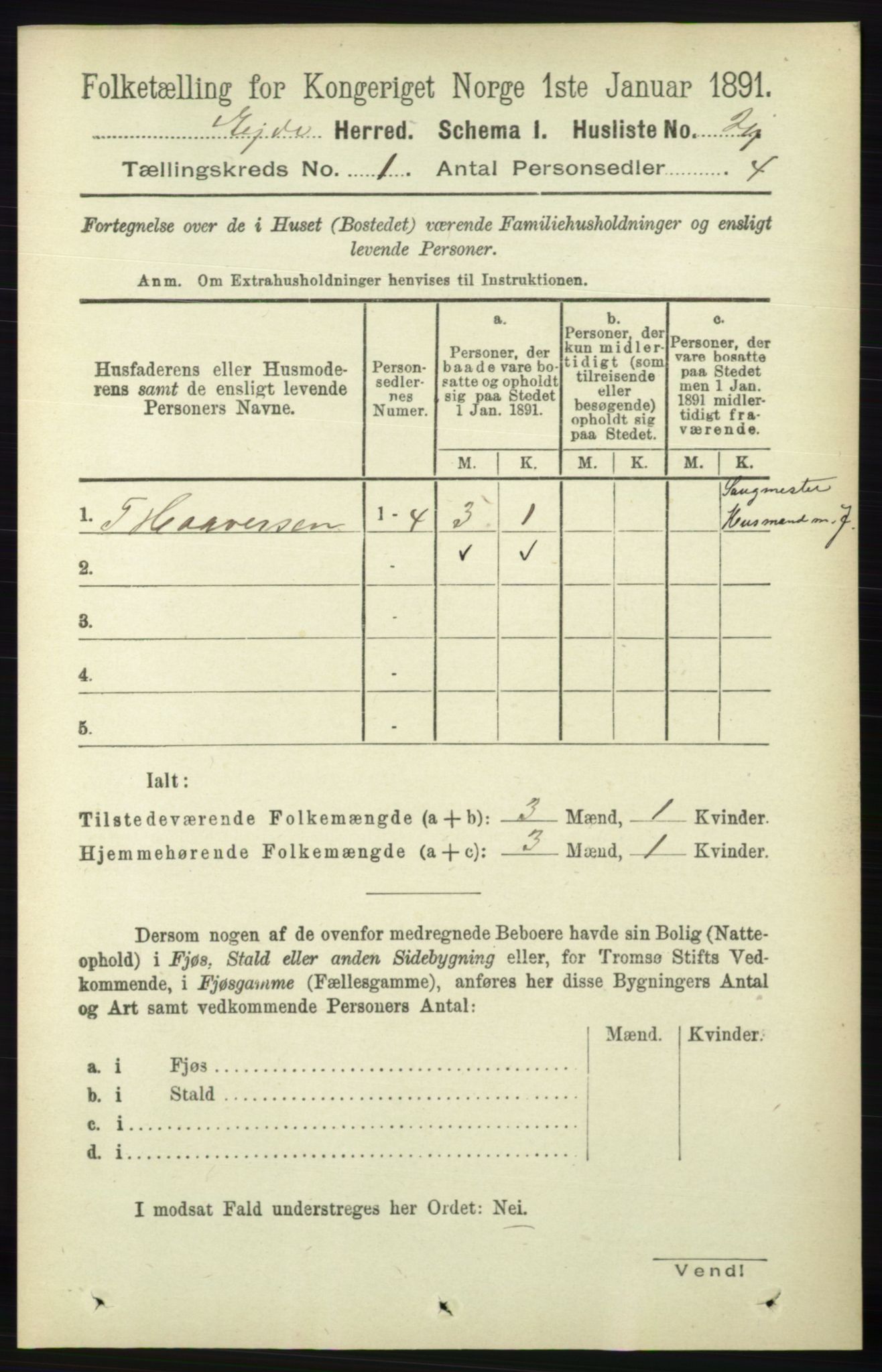 RA, Folketelling 1891 for 0925 Eide herred, 1891, s. 43