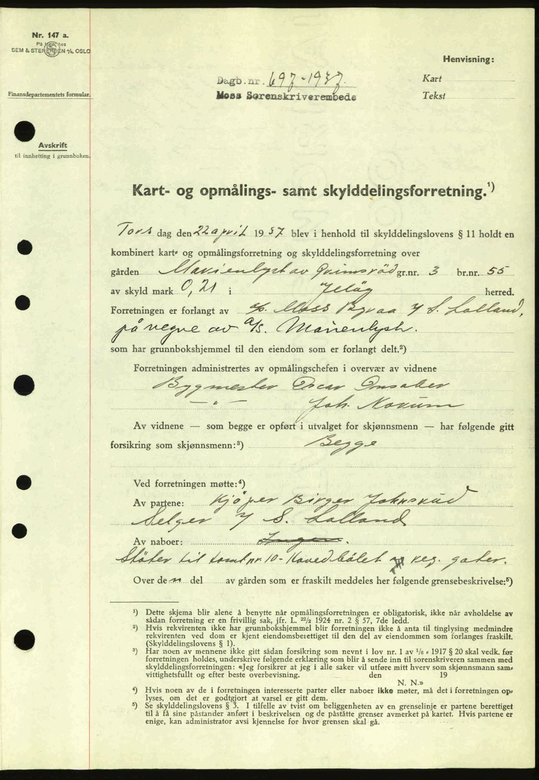Moss sorenskriveri, SAO/A-10168: Pantebok nr. A2, 1936-1937, Dagboknr: 697/1937