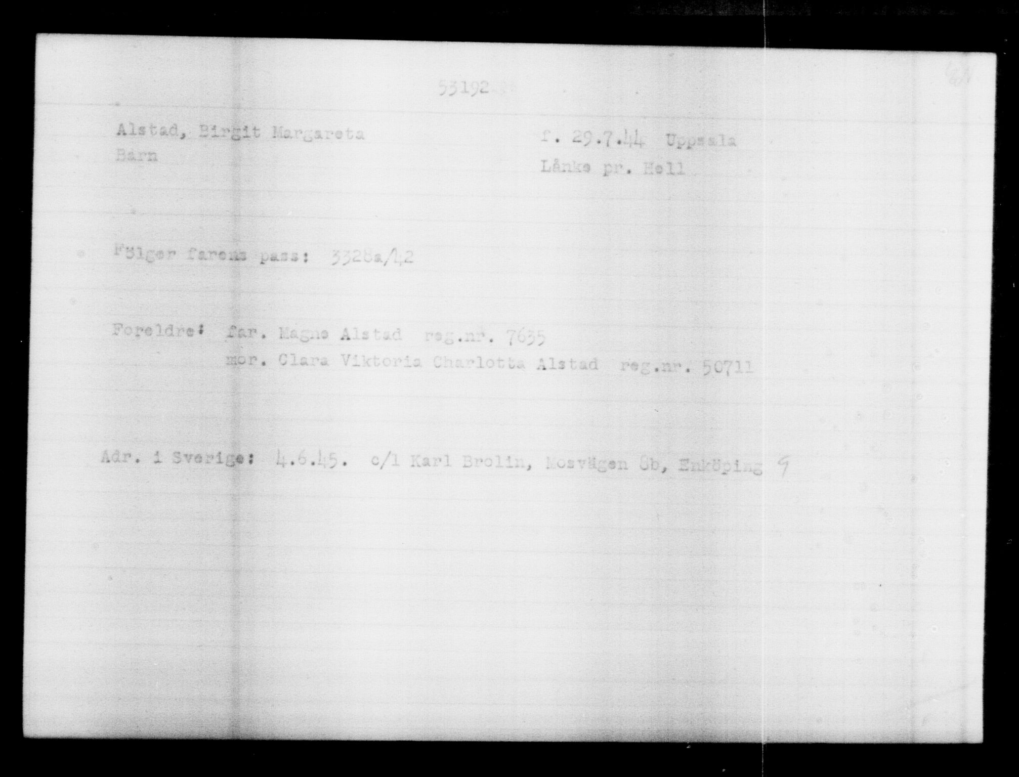 Utenriksstasjonene, Legasjonen i Stockholm, Flyktningkontoret, AV/RA-S-6753/V/Va/L0019: Kjesäterkartoteket, flyktninger med registreringsnr. 49600-55060, 1940-1945, s. 2655