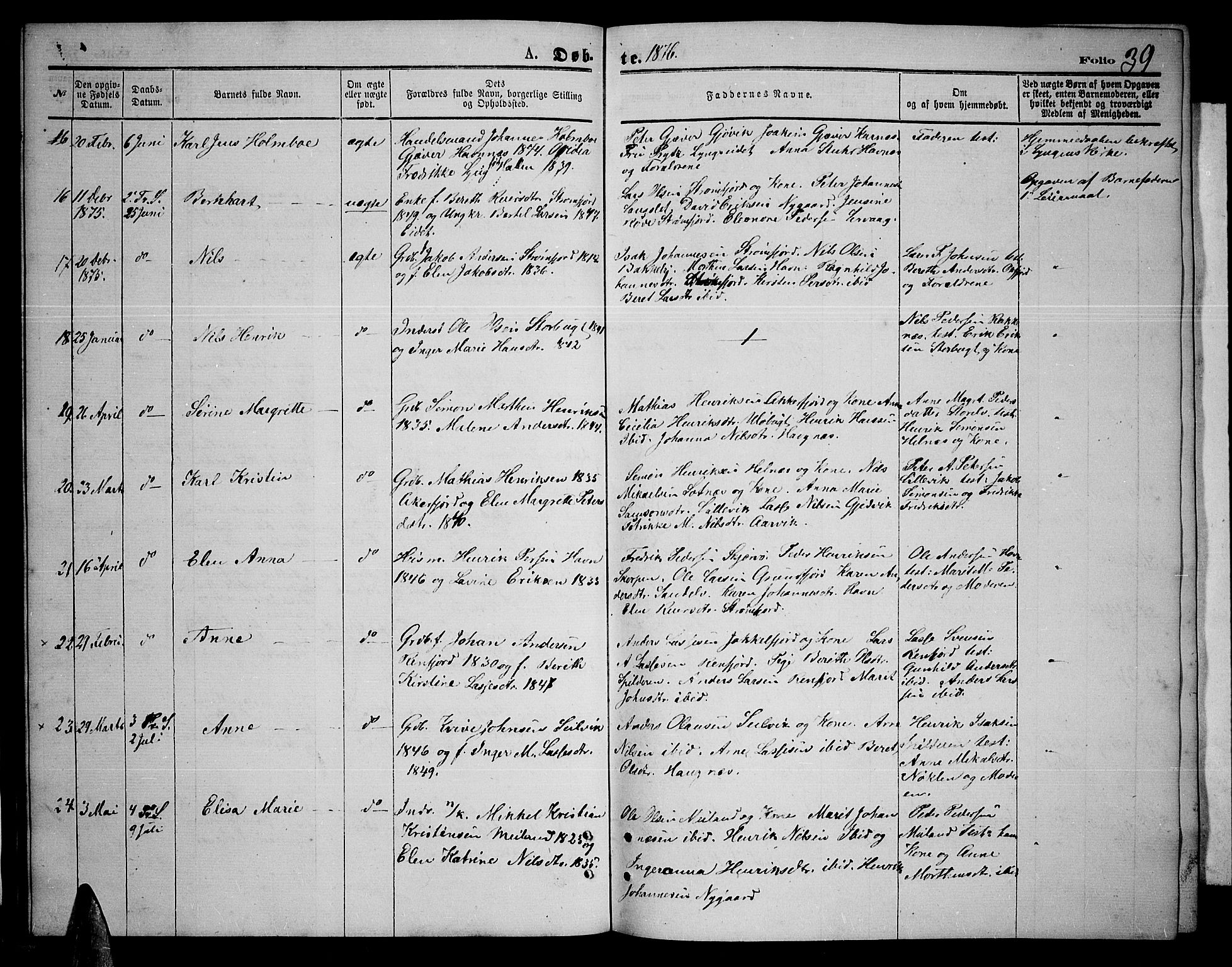 Skjervøy sokneprestkontor, AV/SATØ-S-1300/H/Ha/Hab/L0005klokker: Klokkerbok nr. 5, 1871-1877, s. 39