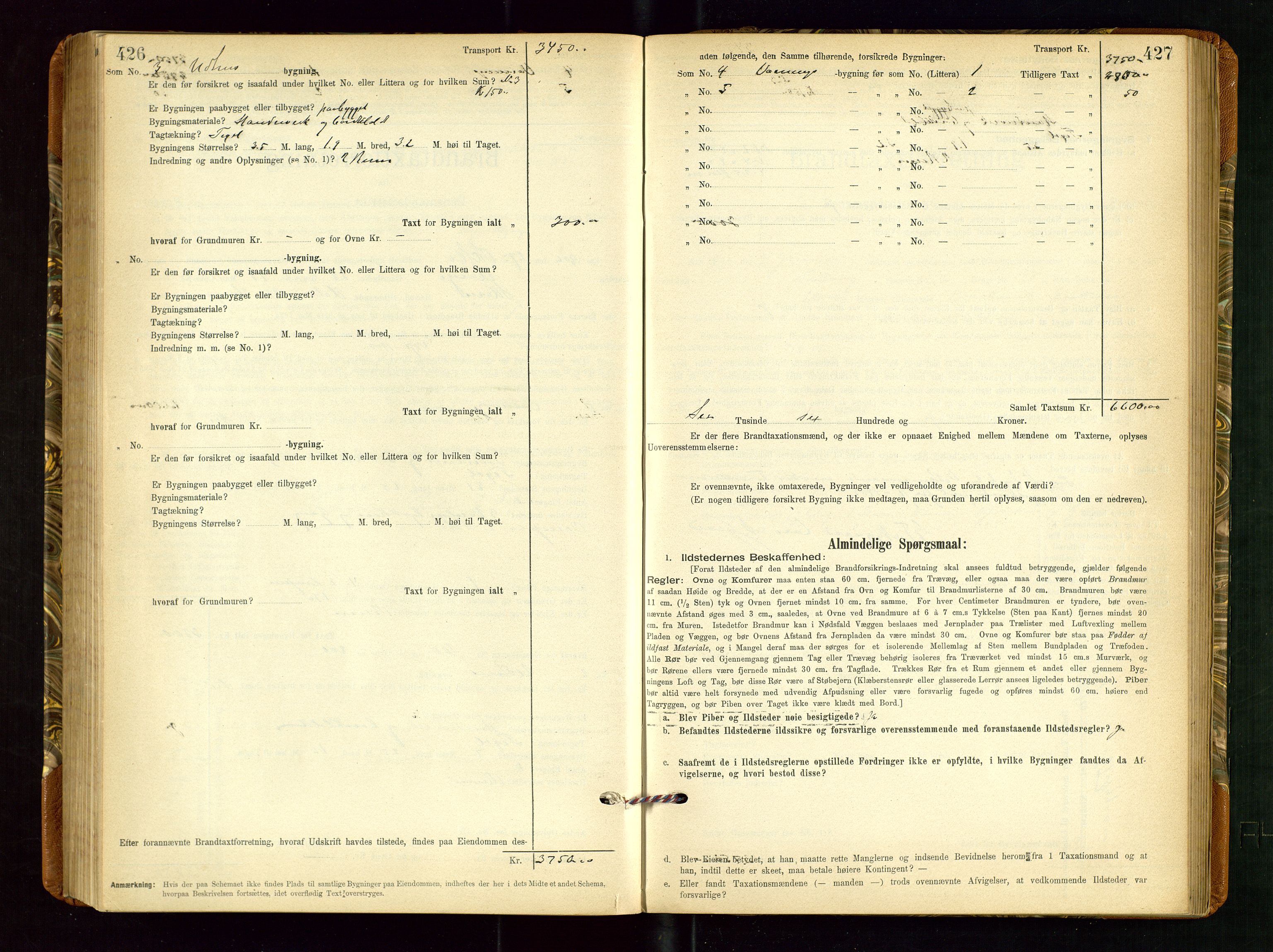 Torvestad lensmannskontor, AV/SAST-A-100307/1/Gob/L0002: "Brandtakstprotokol for Lensmanden i Torvestad", 1900-1905, s. 426-427
