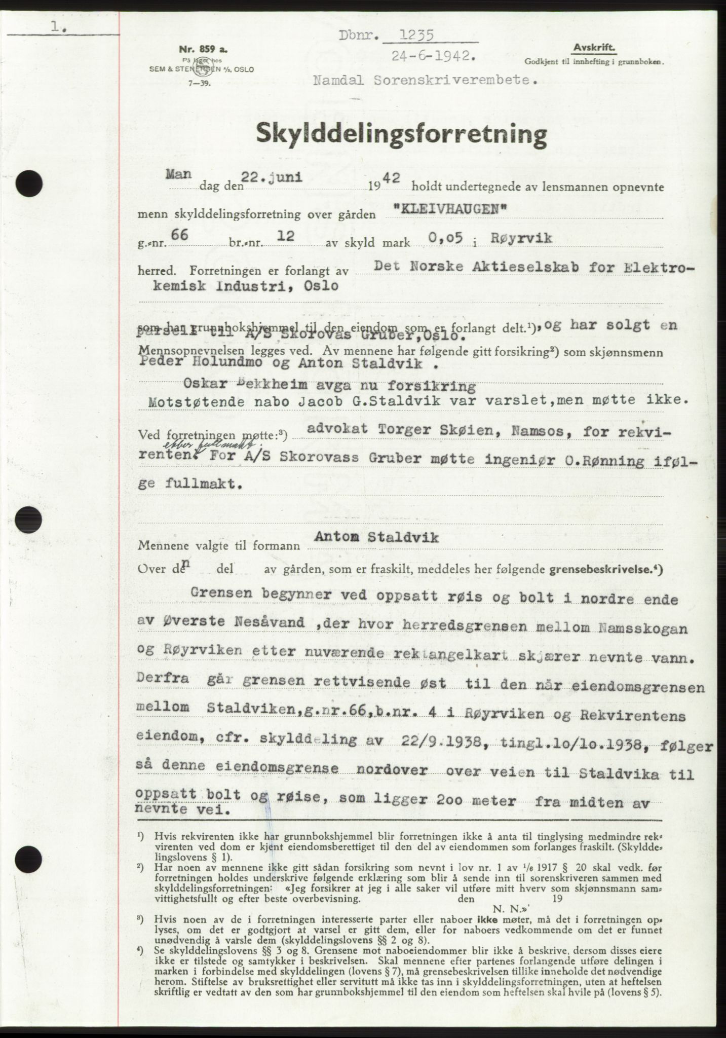 Namdal sorenskriveri, SAT/A-4133/1/2/2C: Pantebok nr. -, 1941-1942, Dagboknr: 1235/1942