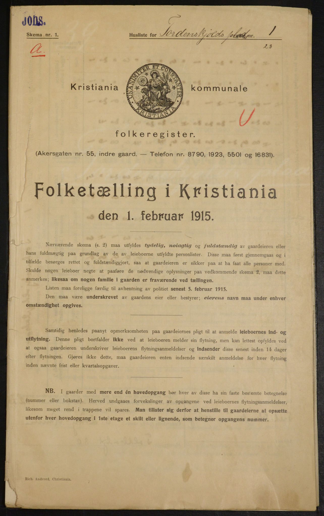 OBA, Kommunal folketelling 1.2.1915 for Kristiania, 1915, s. 114150