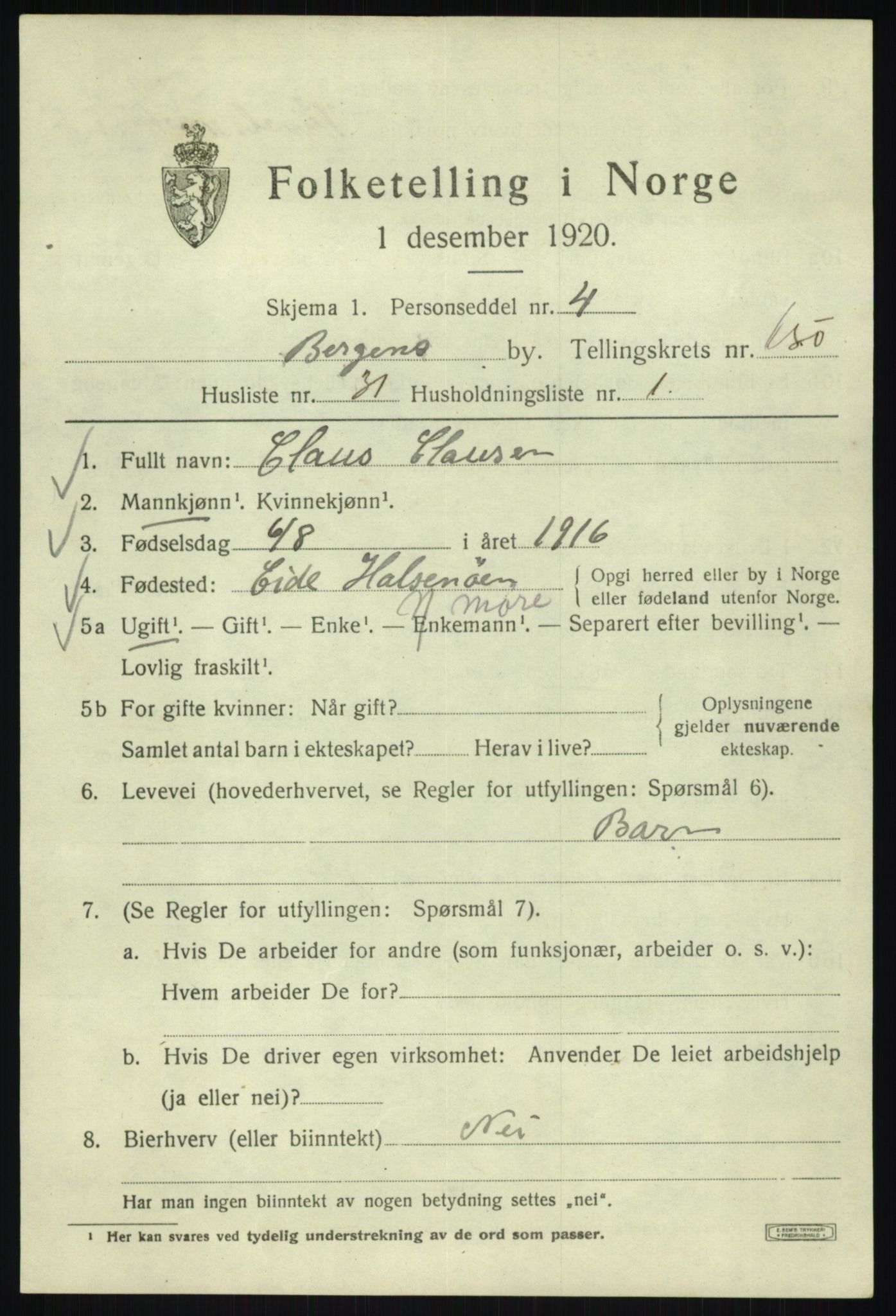 SAB, Folketelling 1920 for 1301 Bergen kjøpstad, 1920, s. 246586
