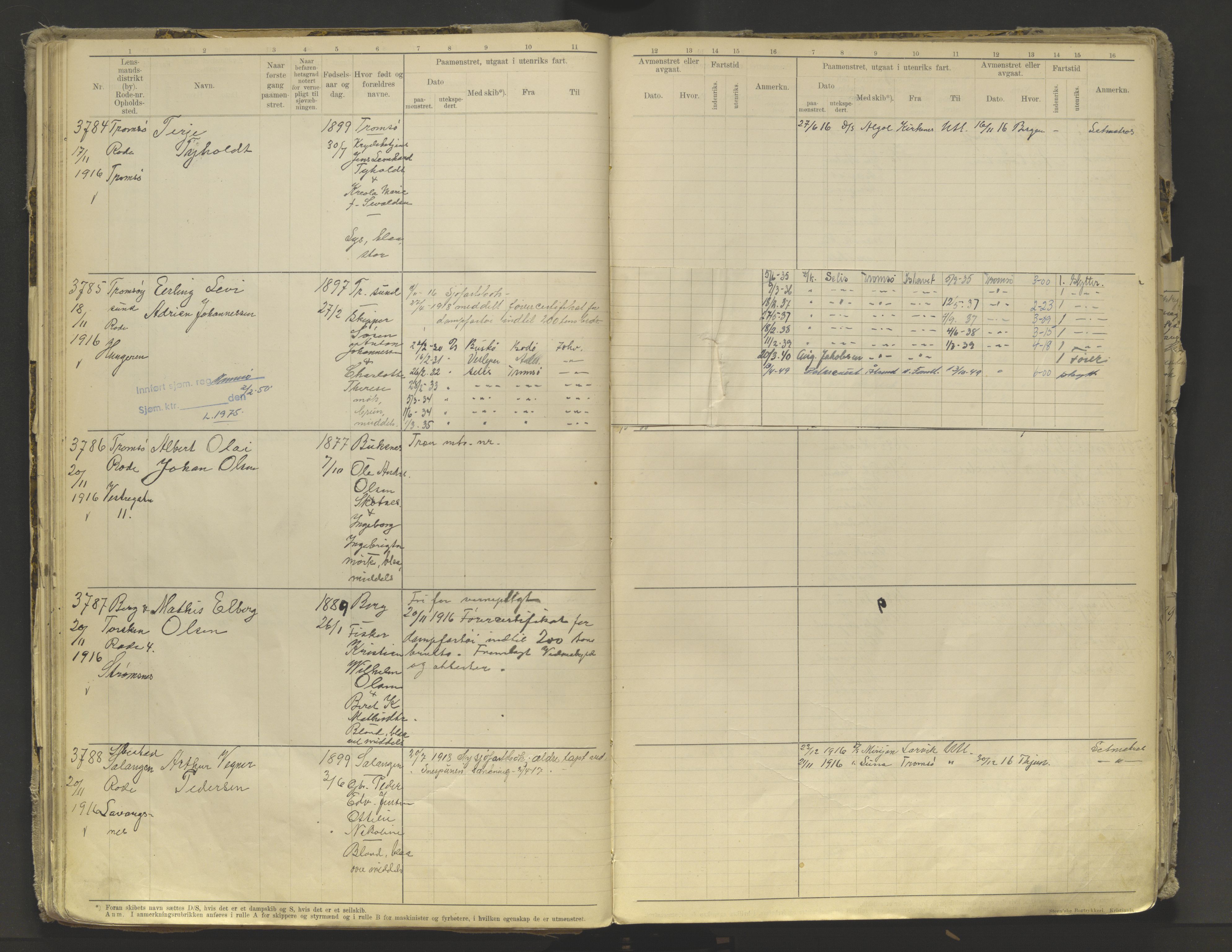 Tromsø sjømannskontor/innrullerings-/mønstringsdistrikt, AV/SATØ-S-0243/F/Fb/L0010: Annotasjonsrulle. Defekt: løs innbinding. Nr. 3519-4972, 1916-1920