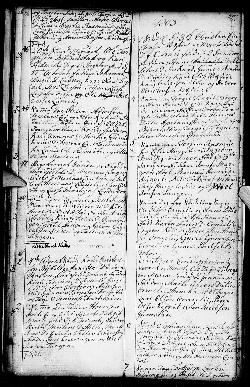 Gjerstad sokneprestkontor, SAK/1111-0014/F/Fb/Fba/L0001: Klokkerbok nr. B 1, 1797-1816, s. 28-29