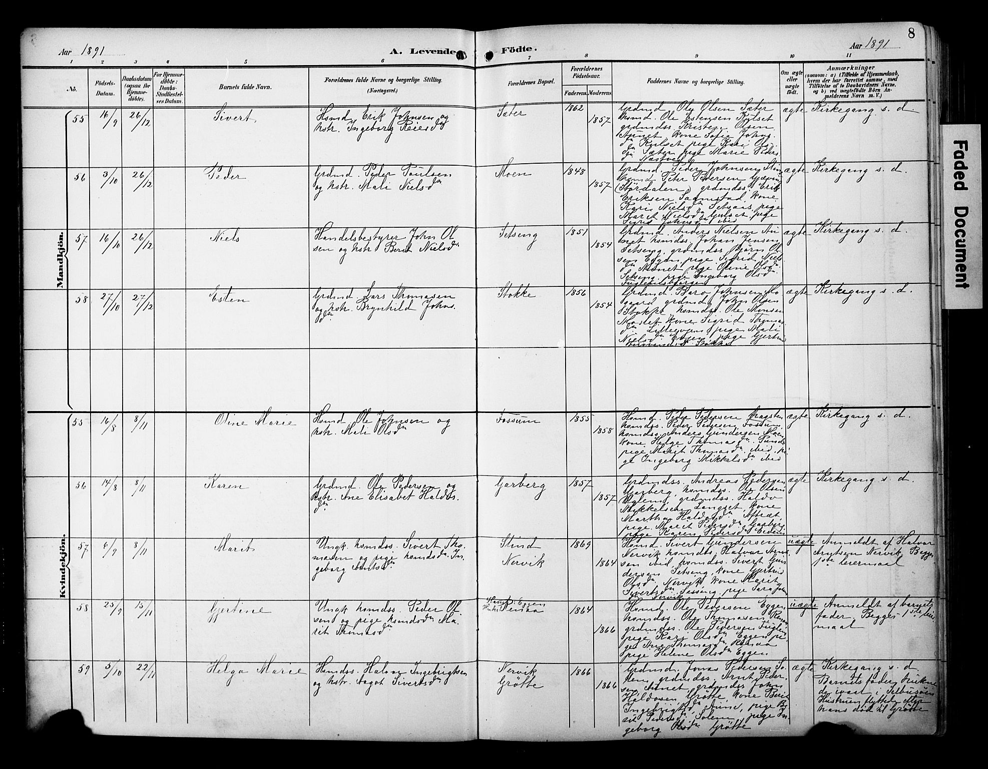 Ministerialprotokoller, klokkerbøker og fødselsregistre - Sør-Trøndelag, SAT/A-1456/695/L1149: Ministerialbok nr. 695A09, 1891-1902, s. 8